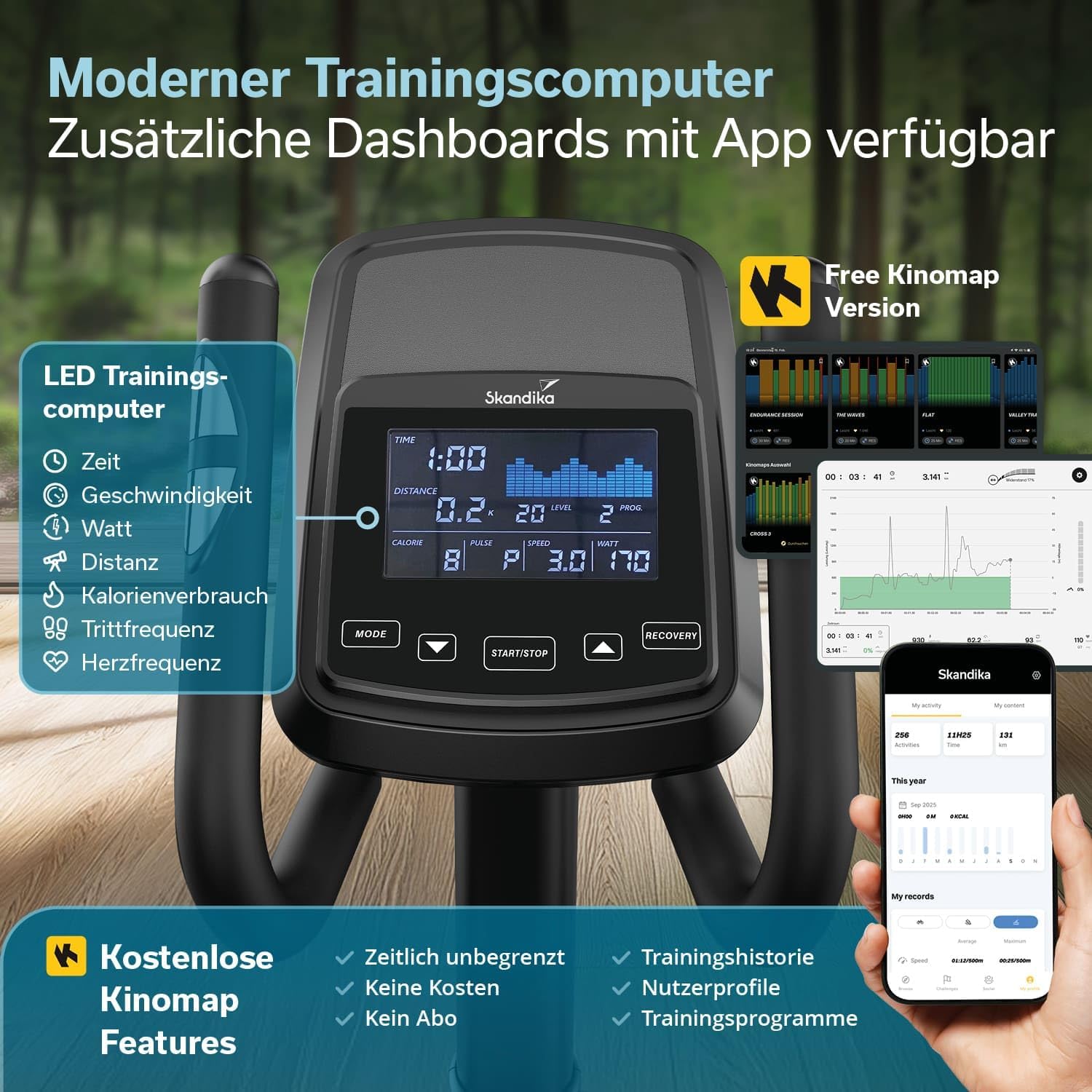 Skandika Crosstrainer für Zuhause Fint | Heimtrainer leise, 32 Stufen, 22 Programme, bis 120 kg, Kinomap App kompatibel, 8 kg Schwungmasse, Ellipsentrainer | Ellipsen Crosstrainer Fitness Sport – Bild 4