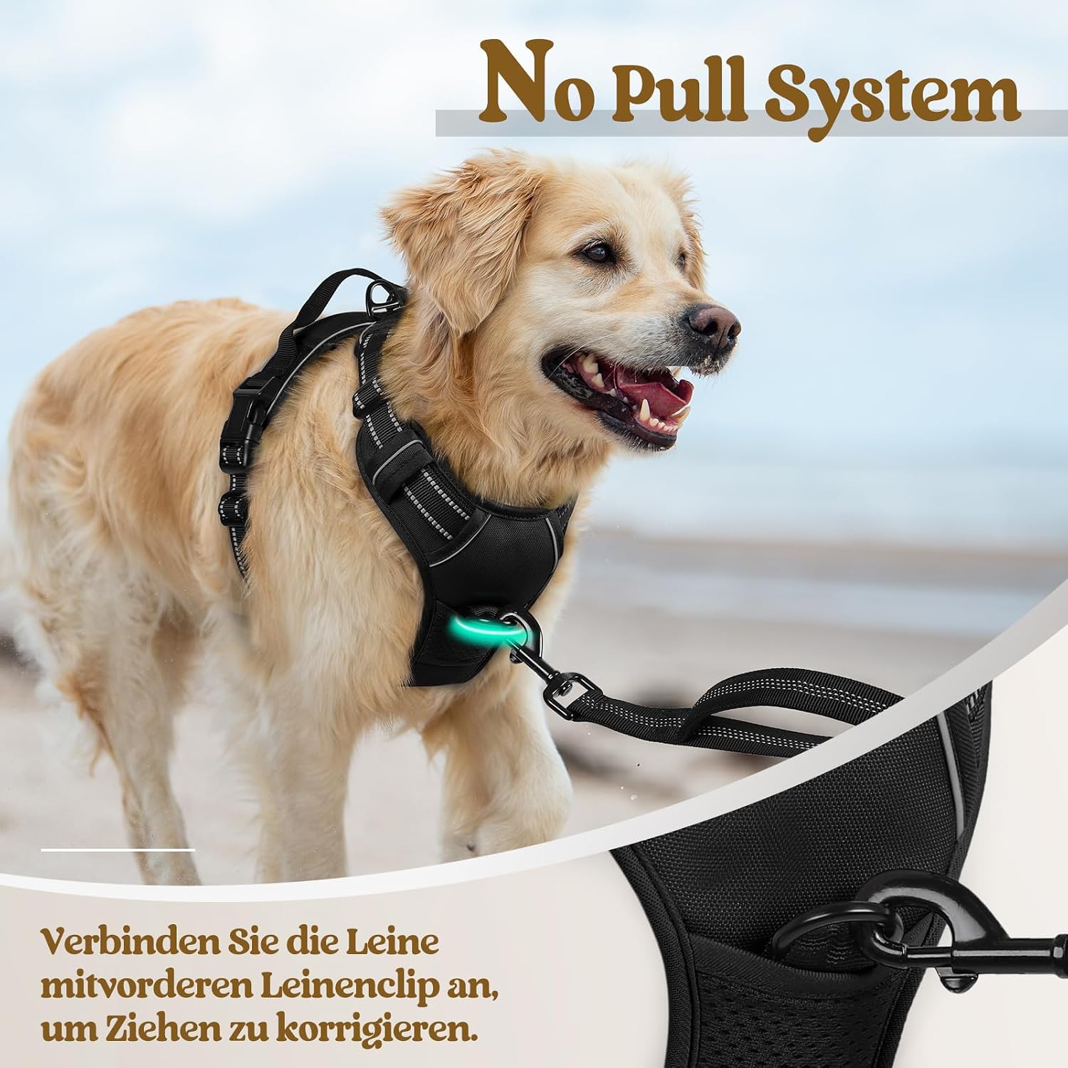 rabbitgoo Hundegeschirr Grosse Hunde Anti Zug mit Griff, L, Schwarz – Bild 6