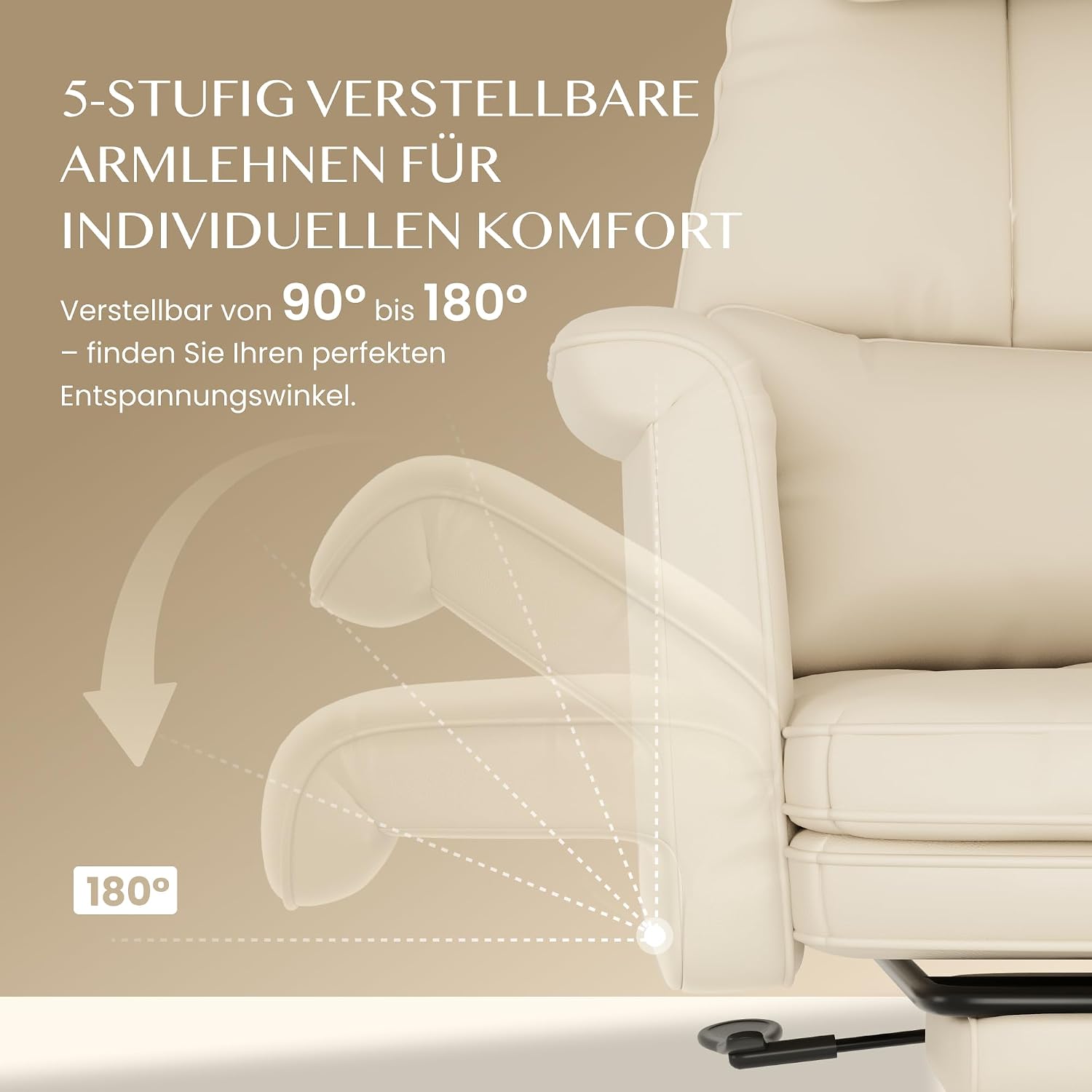 FLEXISPOT 180° verstellbarer Bürostuhl mit Fußstütze HC4 Beige – Bild 4