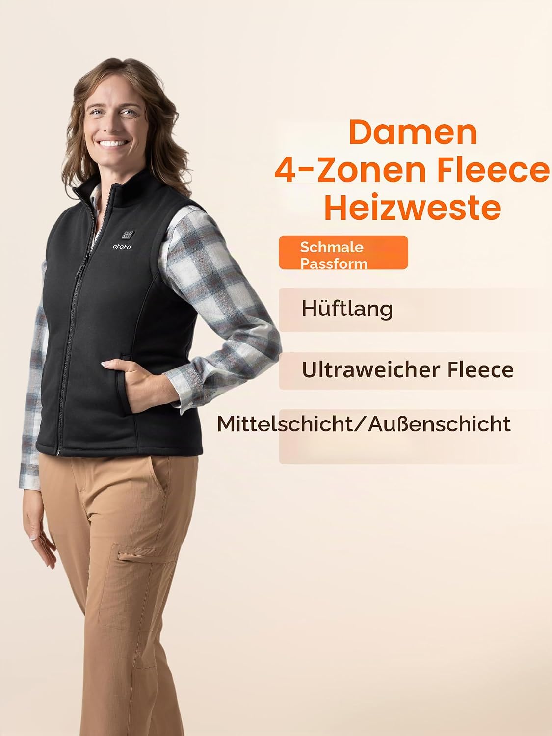 ORORO Beheizbare Fleeceweste für Damen, Heizweste mit 4 Heizzonen – Bild 6