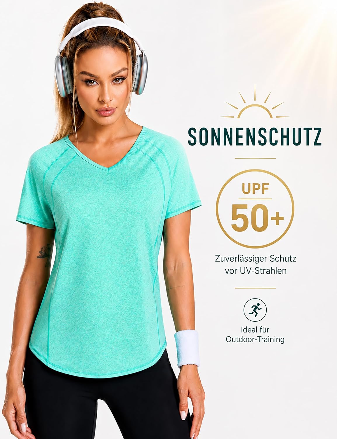 UV Shirt Damen V Ausschnitt Kurzarm Sport Top Sommer Leicht – Bild 4