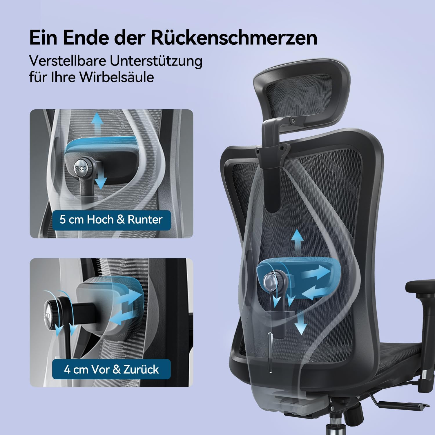 SIHOO M57 Ergonomischer Bürostuhl, Chefsessel mit 3D verstellbare Armlehne und Lendenwirbelstütze, Hautfreundliche Netz-Hochlehne, Schreibtischstuhl bis 150kg/330LB Belastbar(schwarz) – Bild 4