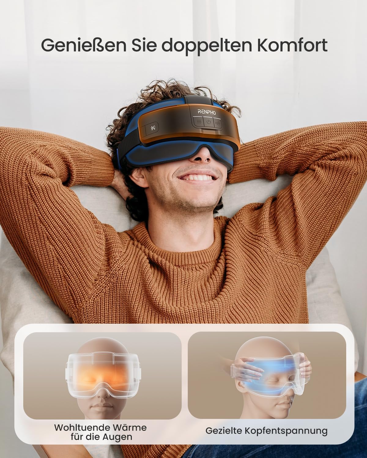 RENPHO Kopf und Augenmassagegerät mit Wärme, Elektrische Migräne Augenmaske – Bild 5