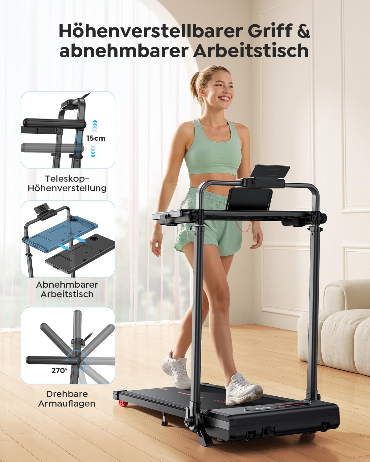 homeTro Laufband für Zuhause mit 3,0 PS Motor, Walking Pad mit 7% Steigung – Bild 3