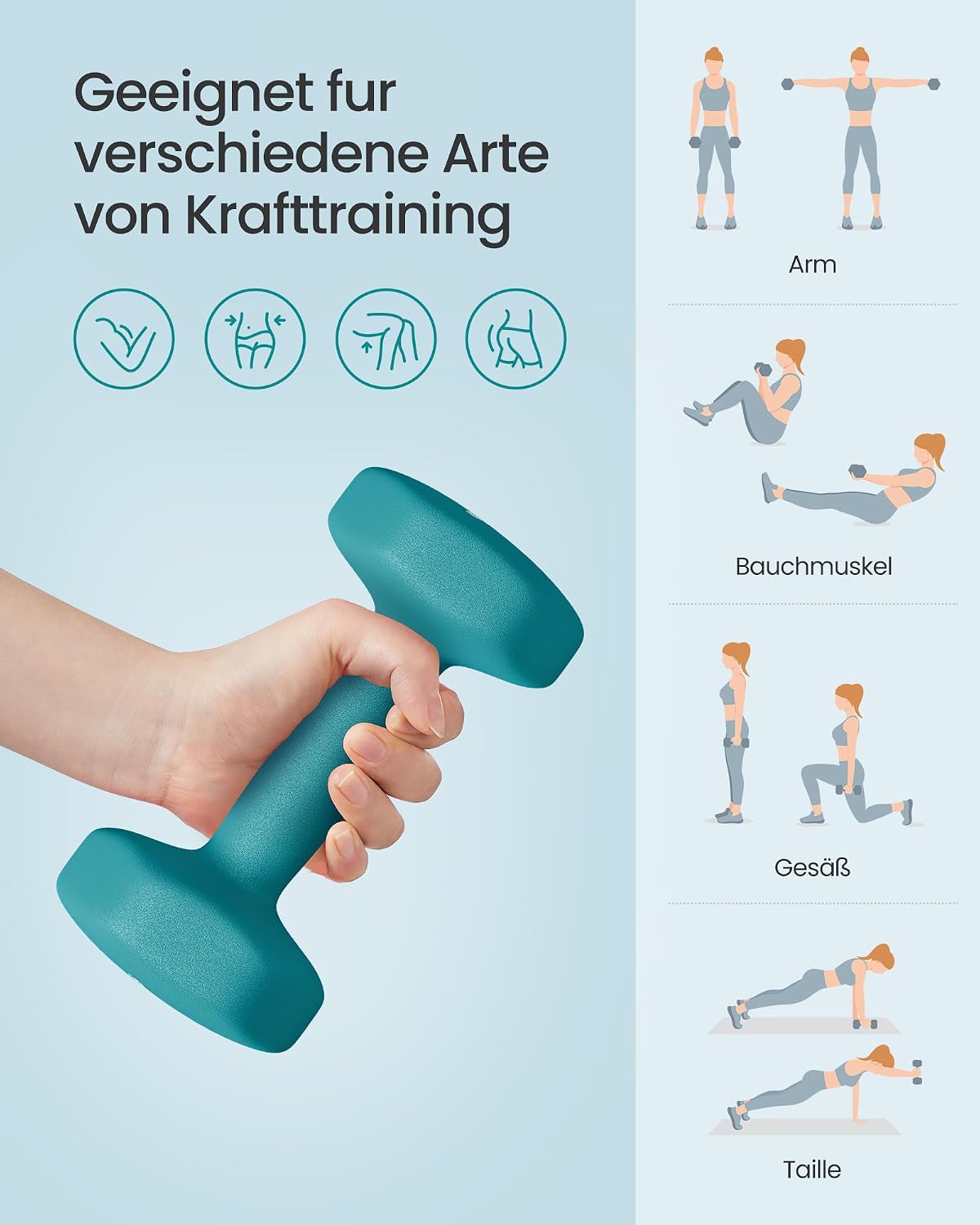 SONGMICS Kurzhantel Set, Hexagon, mit Hantelständer, PVC-Beschichtung, limettengrün, aquamarin, dunkelgrau, hellgrau, rosa, blau, schwarz – Bild 4