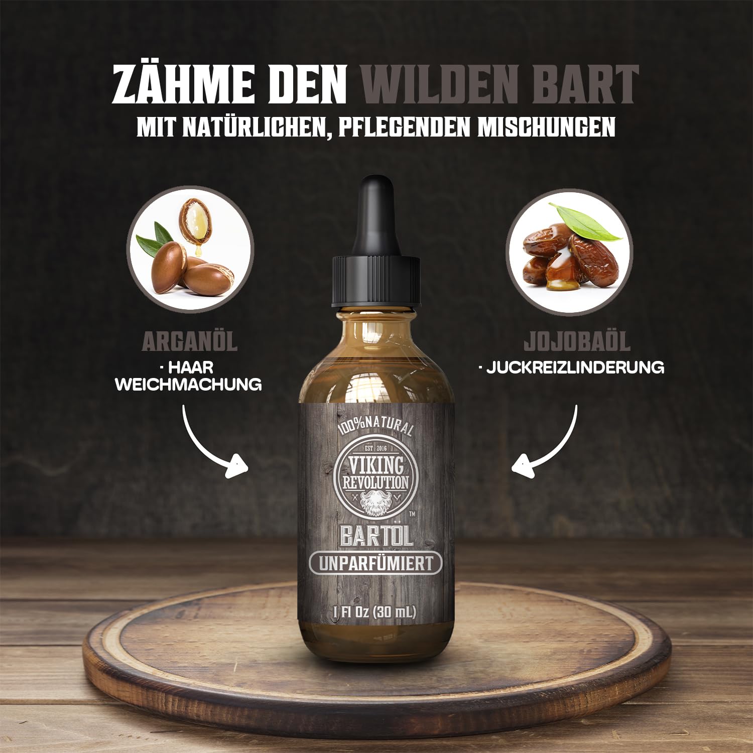 Viking Revolution Bartöl zum Entwirren – natürliche Argan- & Jojobaöle, nicht parfümiert, weich, glättet & stärkt das Wachstum des Bartes – Pflegebehandlung für Bart & Schnurrbart – 1 Stück – Bild 3