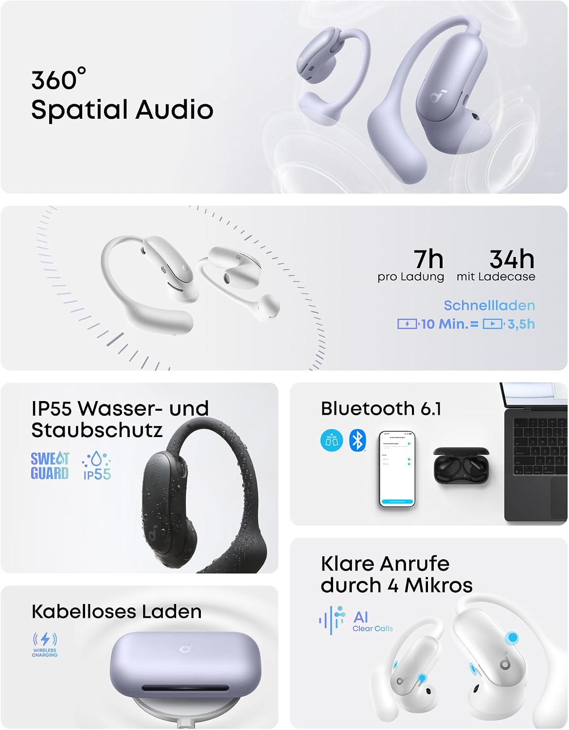 soundcore by Anker AeroFit 2 Pro, erste Kopfhörer mit 2 Tragemodi, Hi-Res – Bild 8