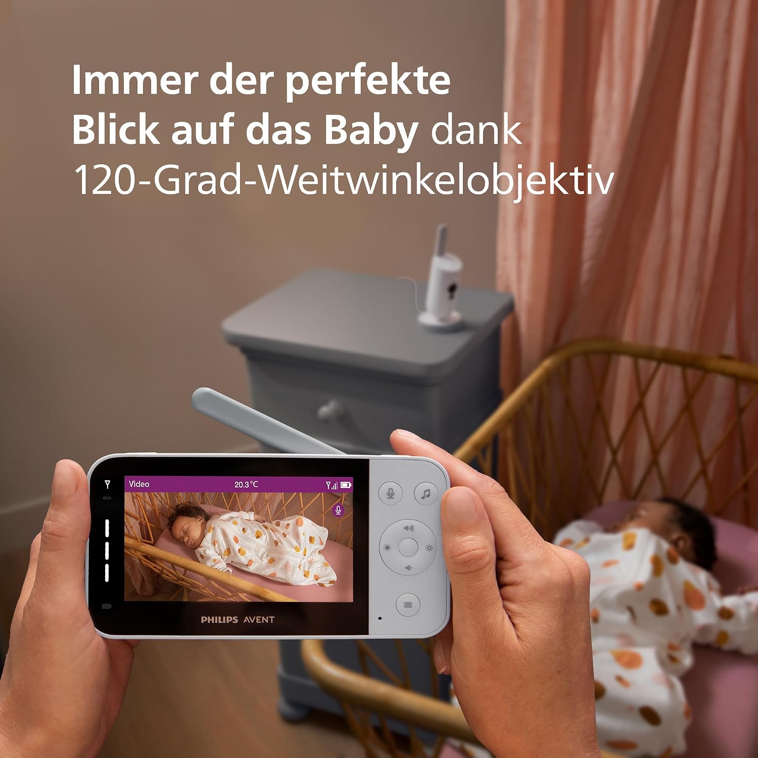 Philips AVENT Connected Babyphone mit Kamera und WLAN, hochwertiger HD-Kamera, Infrarot-Nachtsichtfunktion, Schrei-Erkennung, Gegensprechfunktion, DEKRA Zertifiziert privat und sicher, SCD951/26 – Bild 5