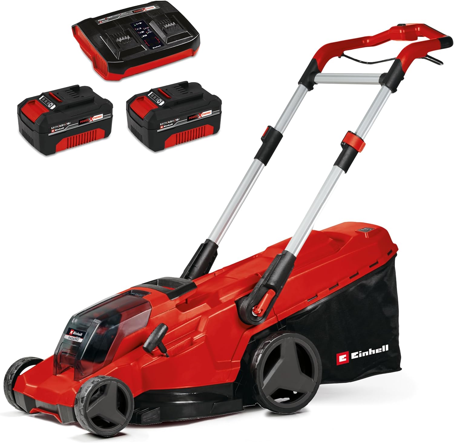 Einhell Akku-Rasenmäher RASARRO 36/42 Kit Power X-Change (36 V, 42 cm Schnittbreite, bis 550 m², Brushless, Mulchfunktion, 50L Fangkorb, inkl. 2X 4,0 Ah Akkus + Ladegerät) – Bild 4