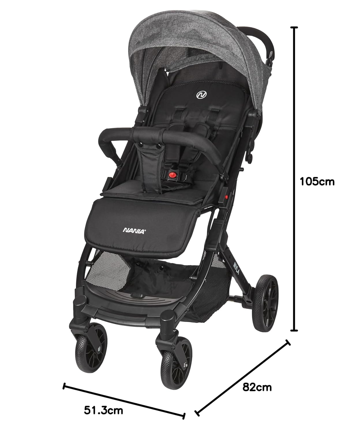 Nania Myla, kompakter Buggy, 0 bis 4 Jahre (22 kg max), leicht (7,5 kg), Stadt-Kinderwagen, mit einer Hand neigbar in Liegeposition, großer Aufbewahrungskorb, mit Transportwagen – Bild 10