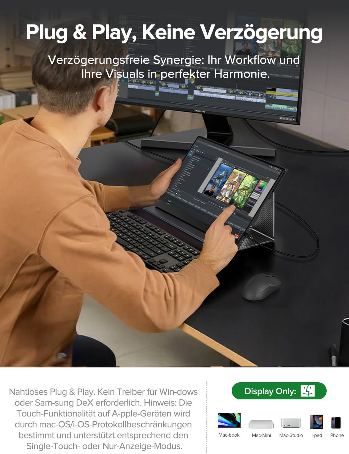 UPERFECT Portable Monitor Touchscreen 15.6" 125% sRGB 2000:1 Kontrast Matt – Bild 3
