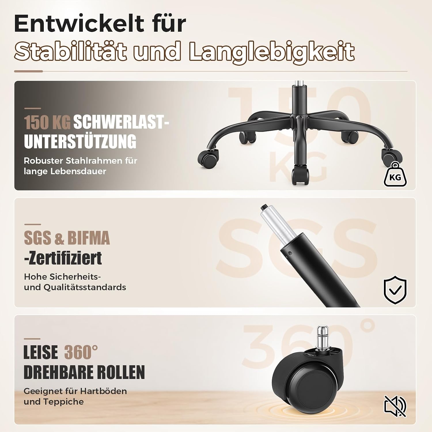 MZLEE Ergonomischer Bürostuhl Blau Stoff, für Arbeitszimmer & Home‑Office – Bild 9