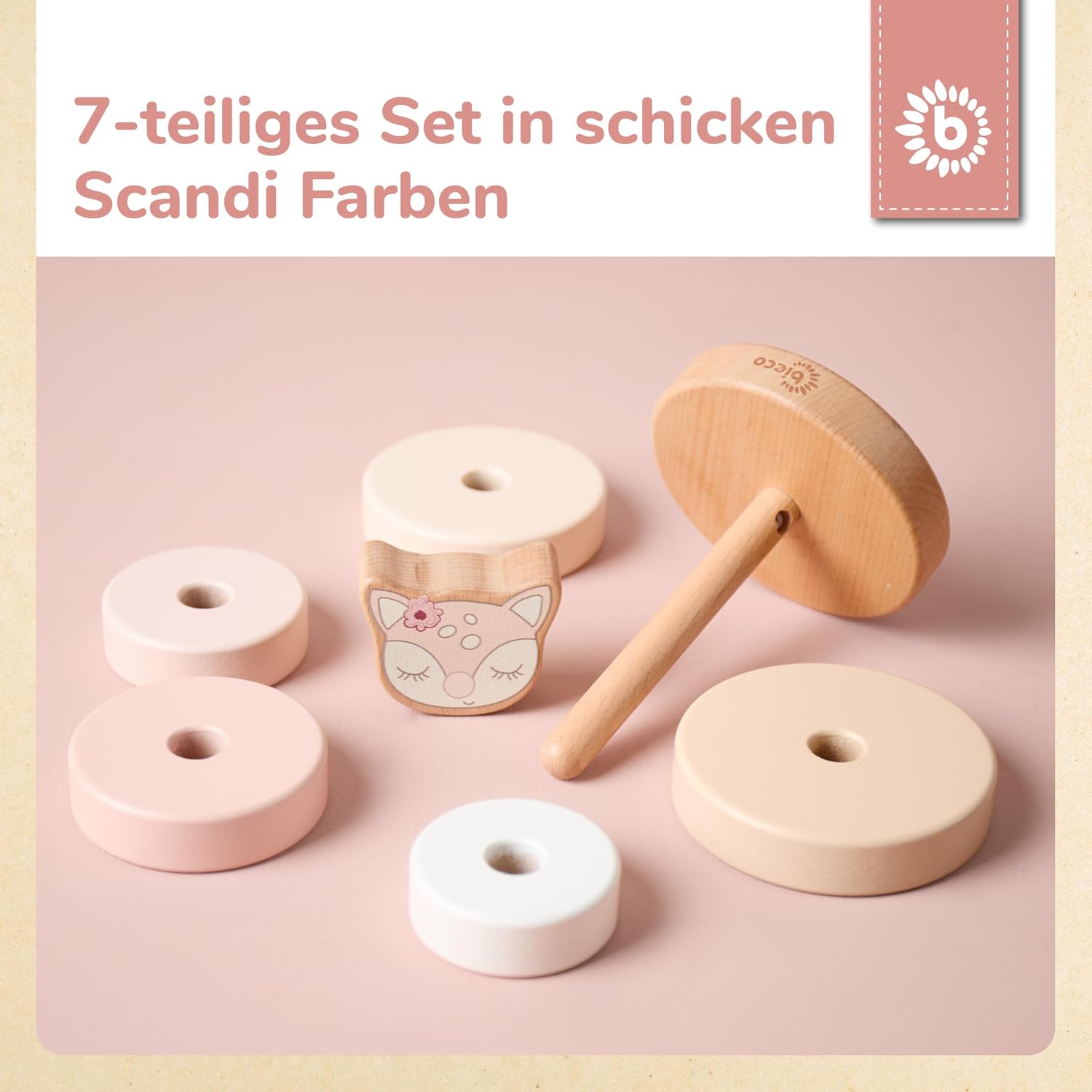Bieco Stapelturm REH Ella | Holz FSC® | 19 cm | Steckspielzeug ab 1 Jahr – Bild 4