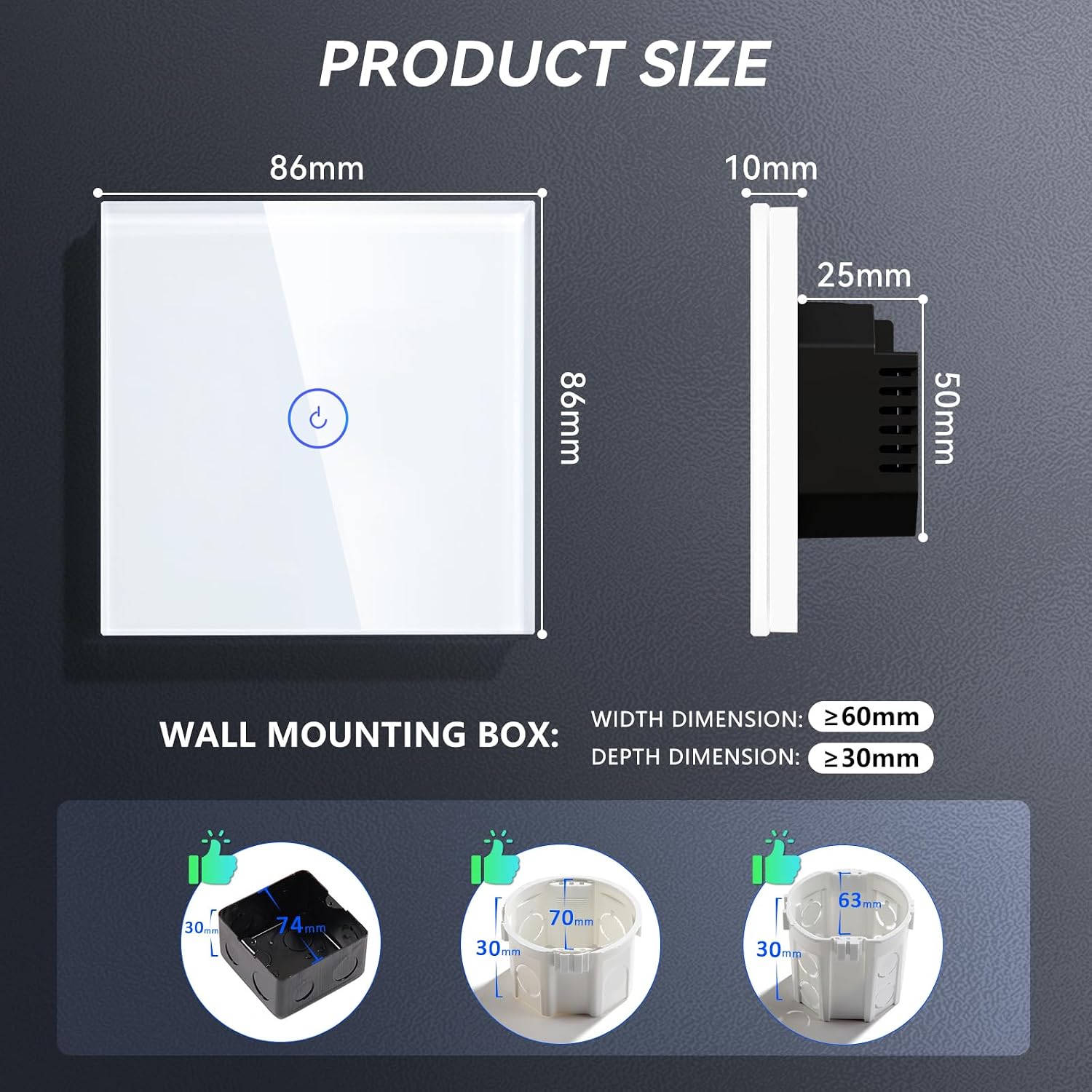 BSEED Smart Lichtschalter 1 Fach 1 Weg Wifi Smart Lichtschalter arbeitet mit Amazon Alexa and Google Home,Touch Wandschalte Glas Touchscreen-schalter Weiß, 2.4GHz(Erforderlich NeutralDraht) – Bild 2