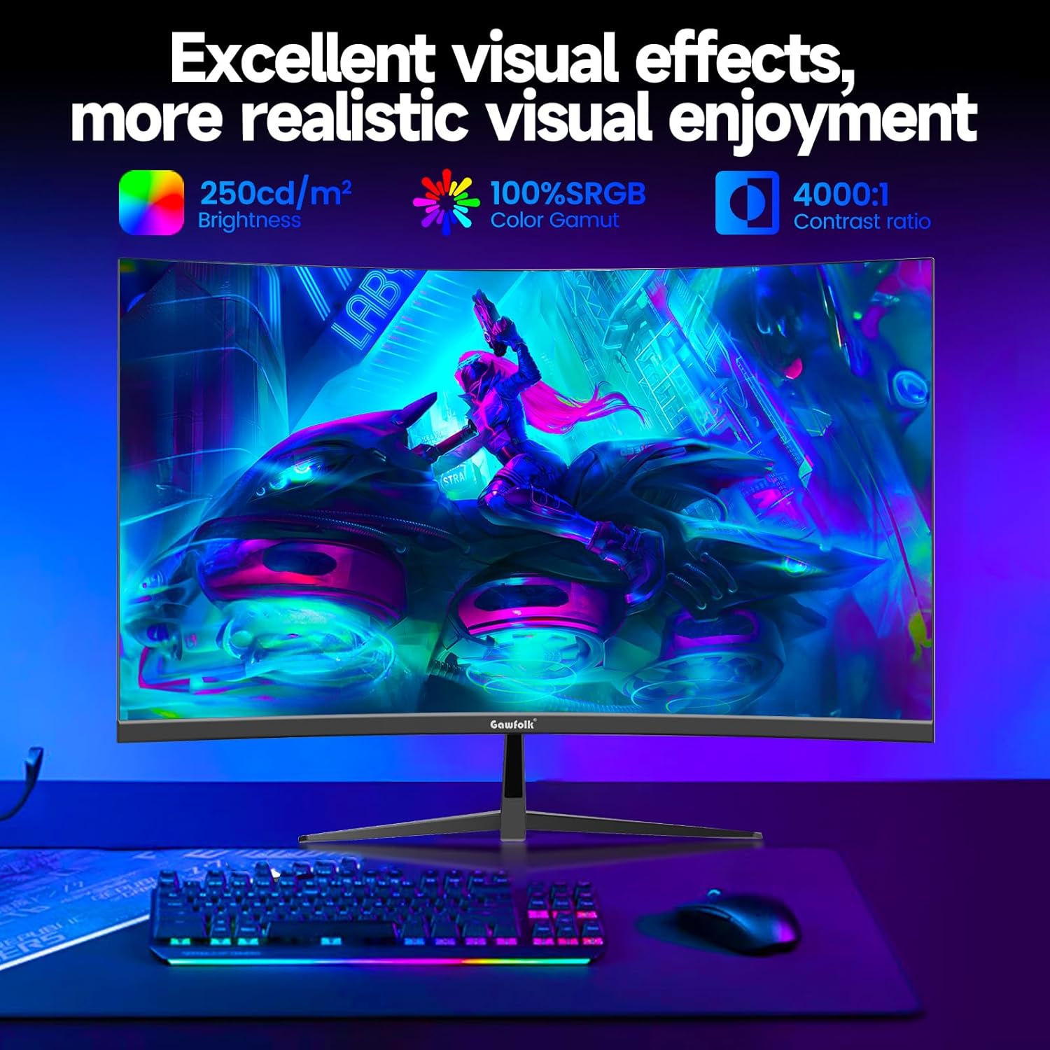 Gawfolk Gaming Monitor 32 Zoll Curved, 240Hz PC Bildschirm Full HD 1080P – Bild 4