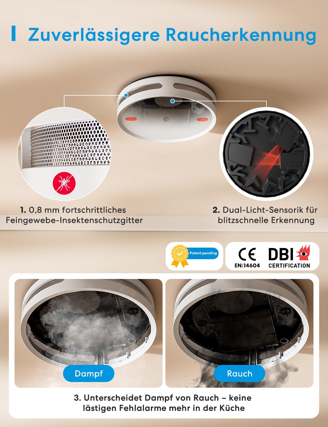 Meross Smart Rauchmelder Vernetzter 12er Set mit MSH450 Hub – Bild 2