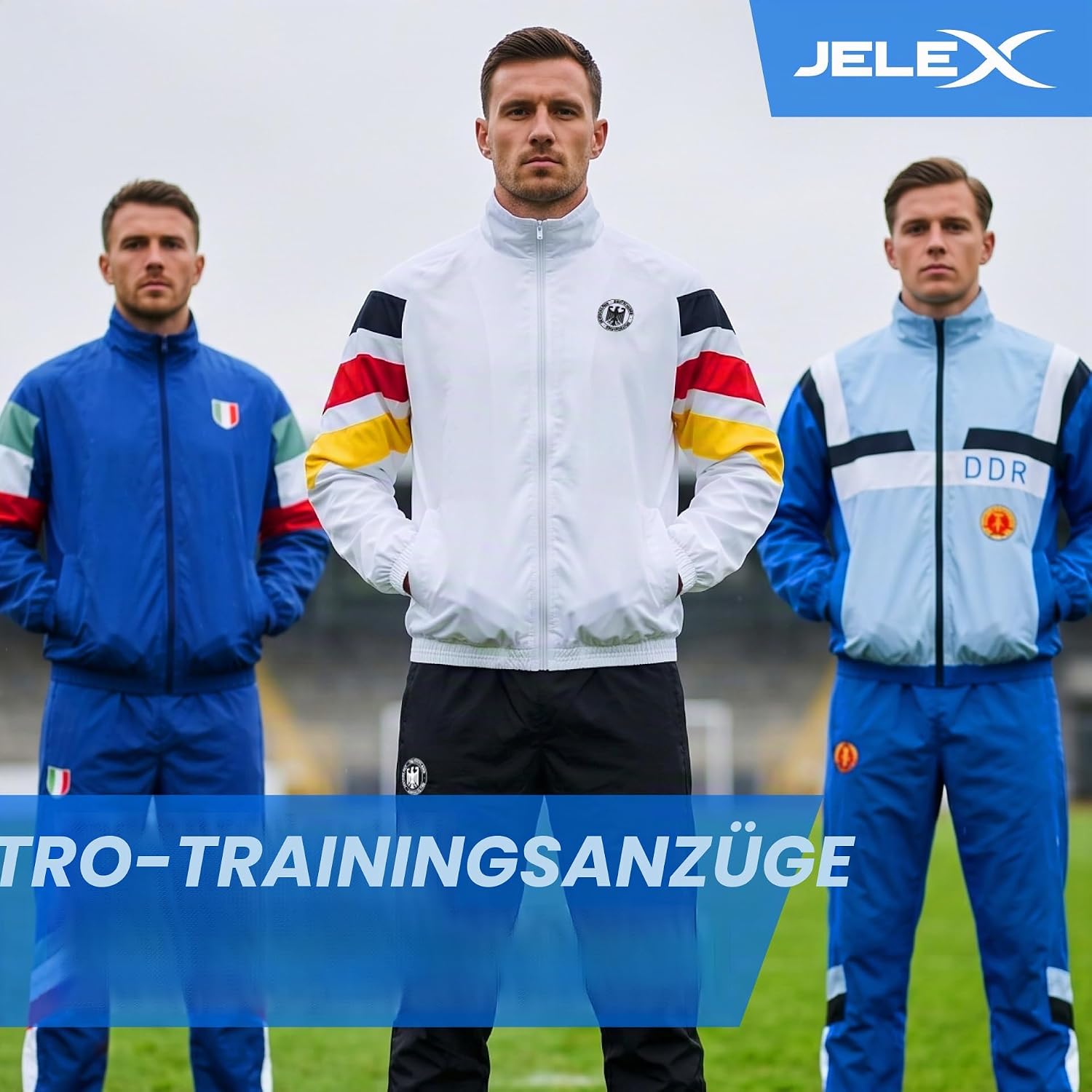 JELEX Retro Tracksuit Herren Präsentationsanzug – Fußball Retro Trainingsanzug mit Jacke & Hose, Eingesticktes Logo – Bild 3