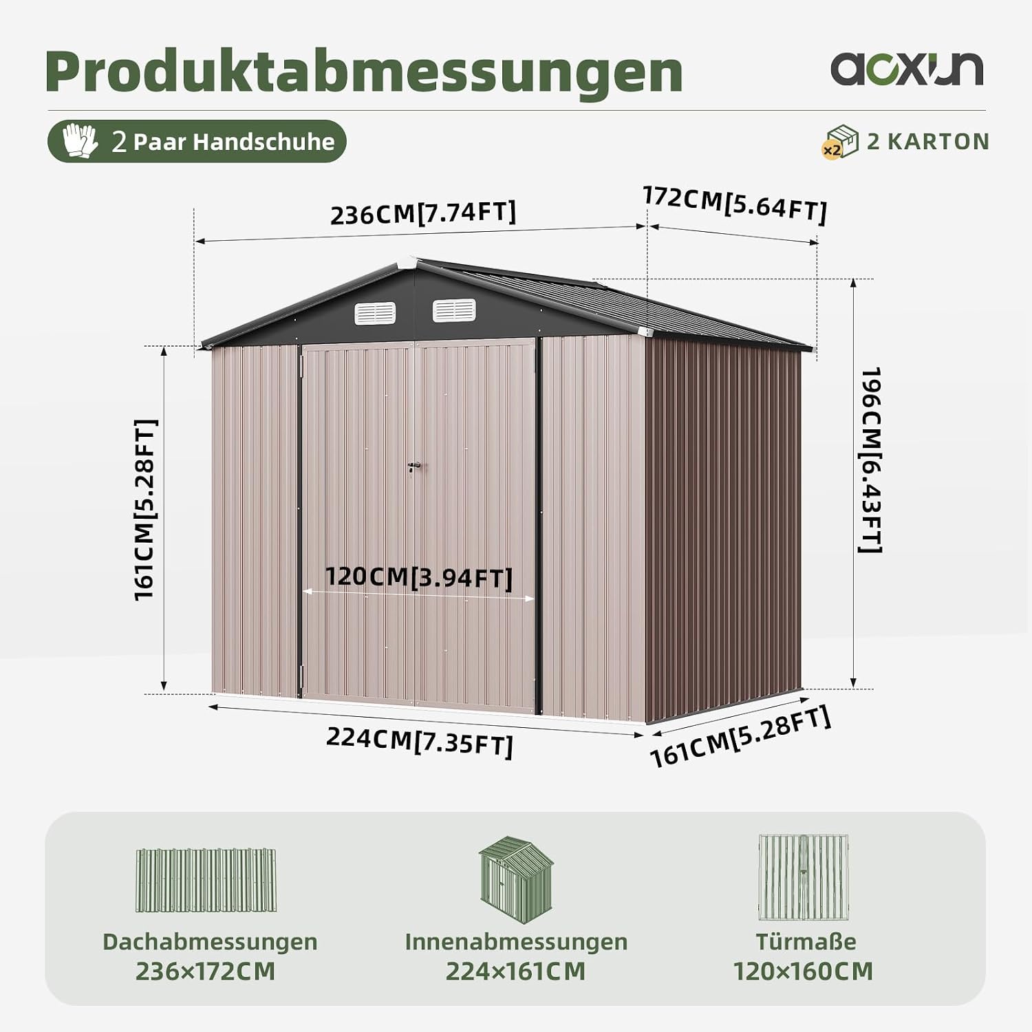 Aoxun Geräteschuppen Metall 224x161x196cm, großes Gartenhaus, stabil – Bild 7