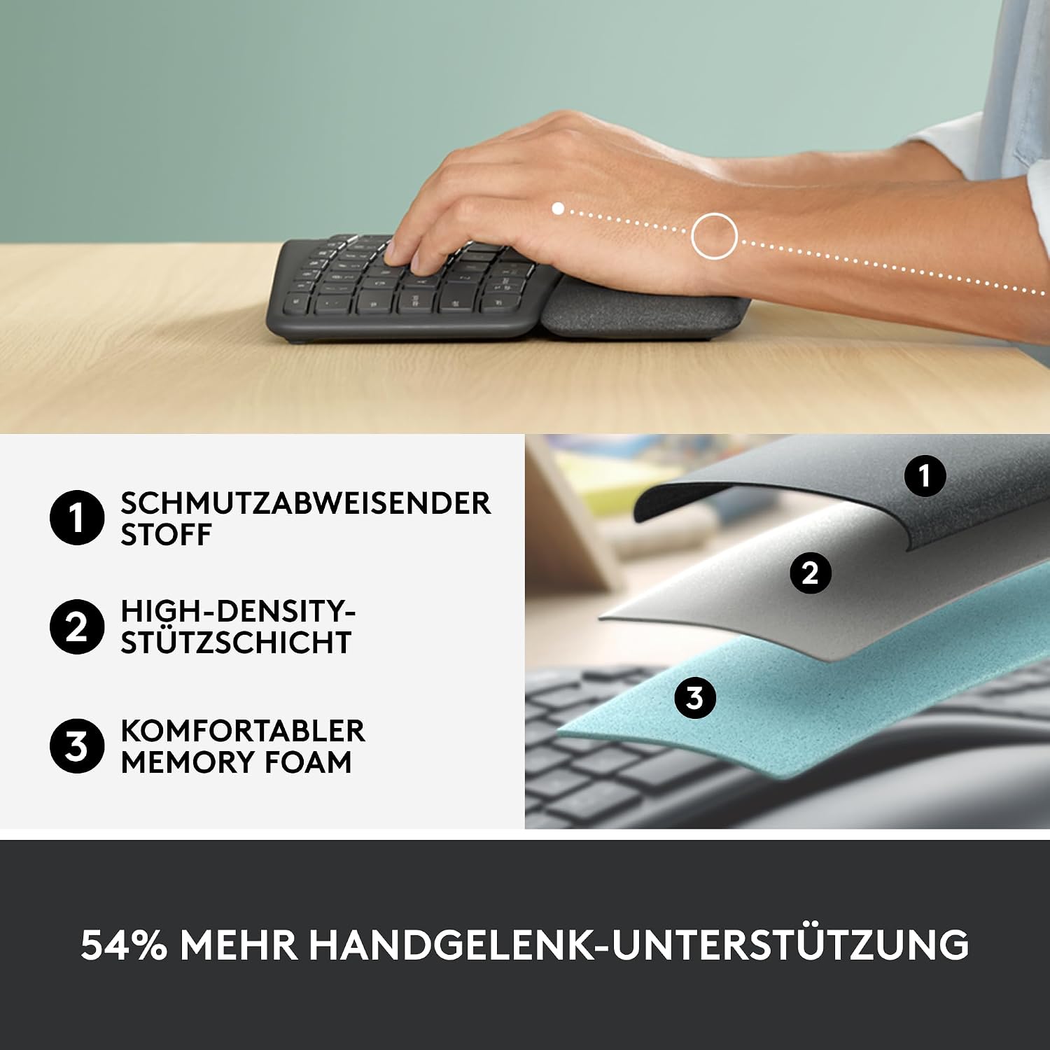 Logitech ERGO K860 kabellose ergonomische Tastatur – geteilte Tastatur – Bild 6