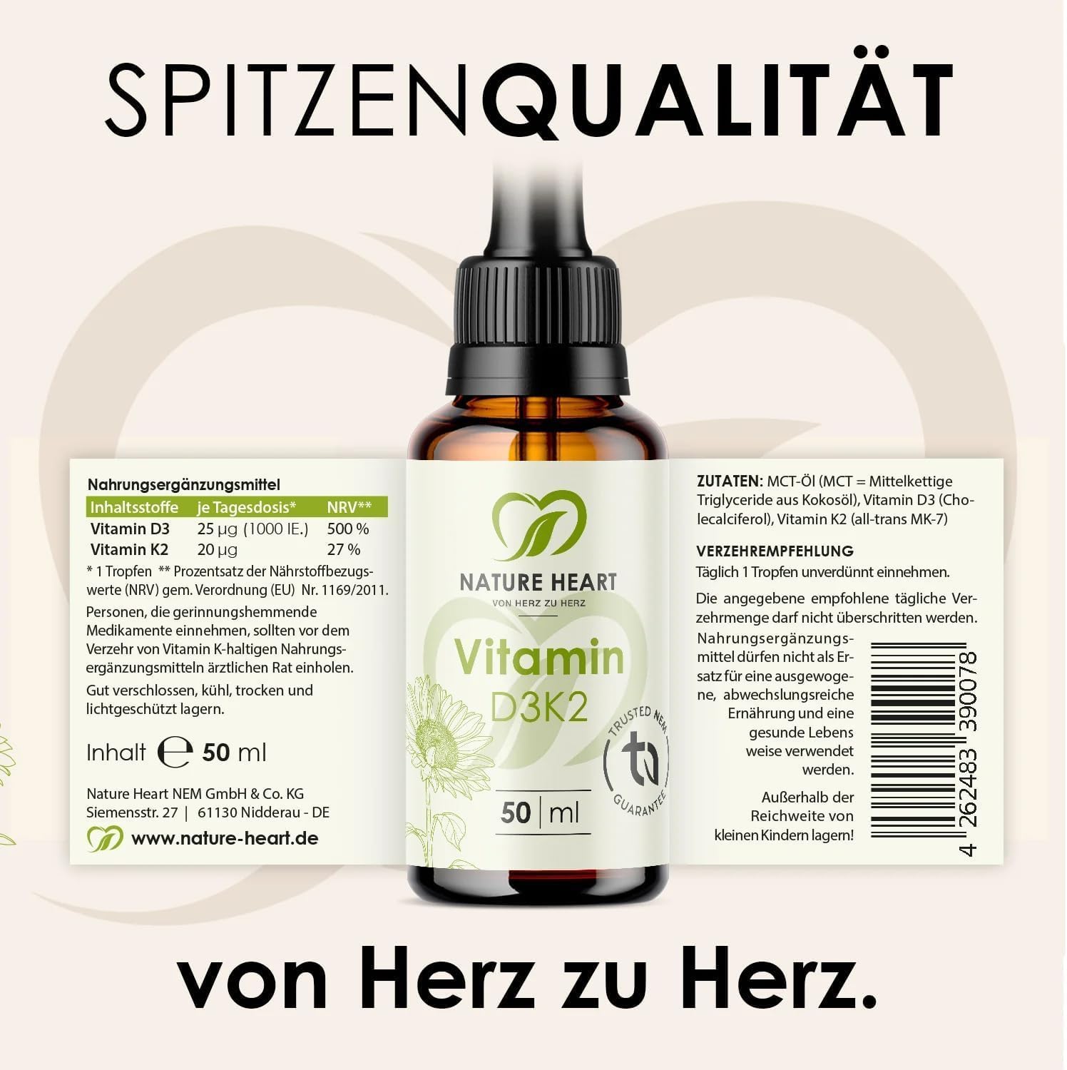 Nature Heart Vitamin D3 K2 Tropfen hochdosiert 100ml – Bild 2