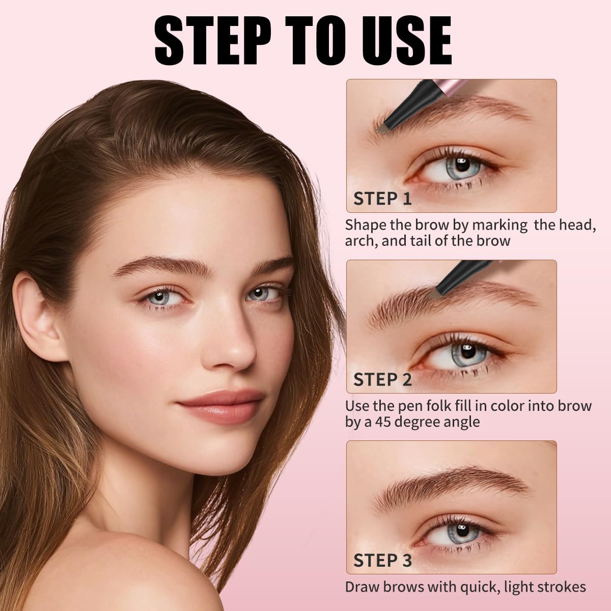 QIC Augenbrauenstift, Microblading Eyebrow Pencil, Wasserfest & Langanhaltend, Präzises Nachzeichnen für Natürliche & Volle Augenbrauen, Cruelty-Free (01 Light Brown) – Bild 8