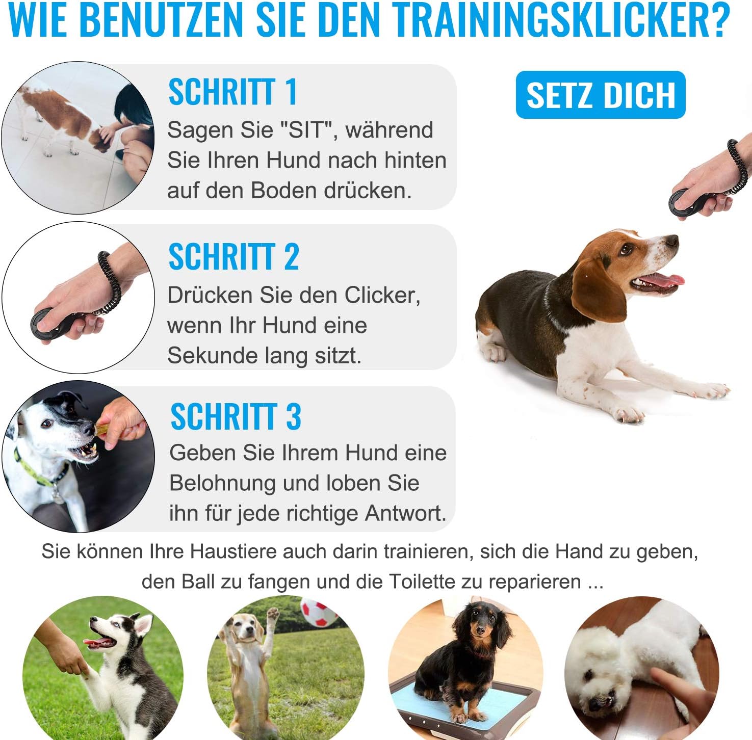 Diyife Klicker Hund, Trainings-Clicker mit Handschlaufe (2 Stück) – Bild 2