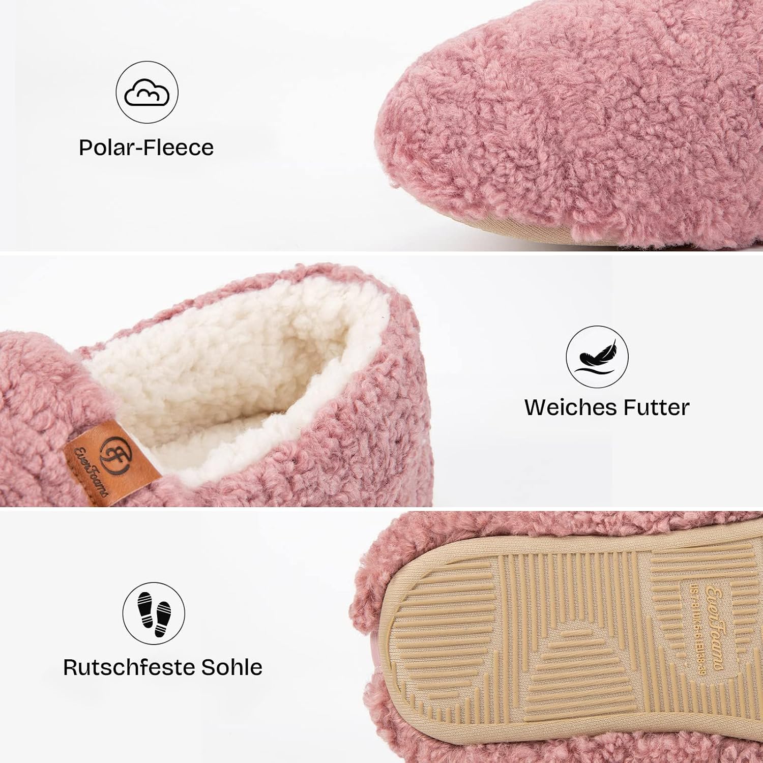 EverFoams Damen Warme Geschlossene Hausschuhe Kunstwolle Memory-Schaum – Bild 5