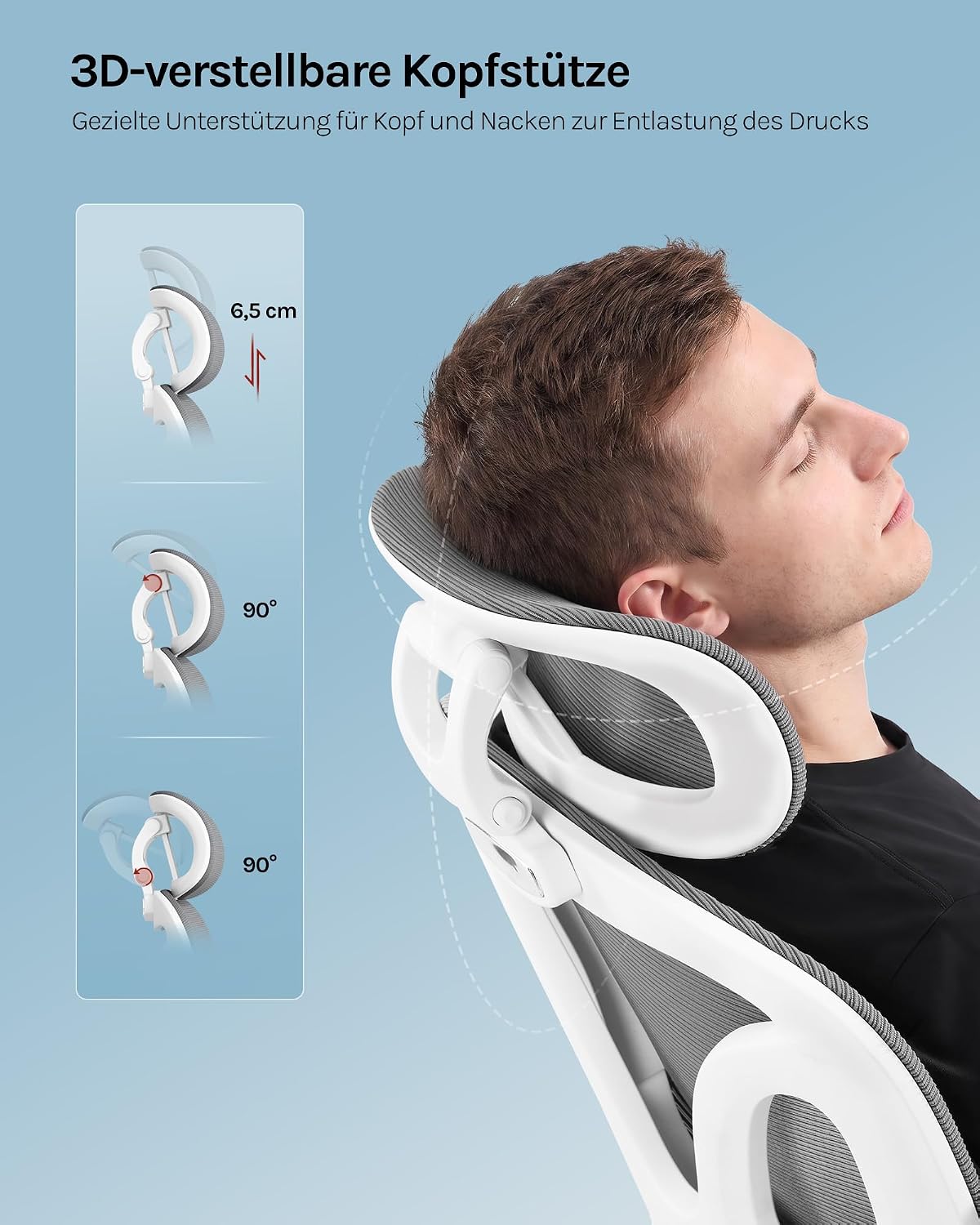 WOLTU Bürostuhl Ergonomisch, Schreibtischstuhl, 6D Armlehnen Grau+Weiß – Bild 4