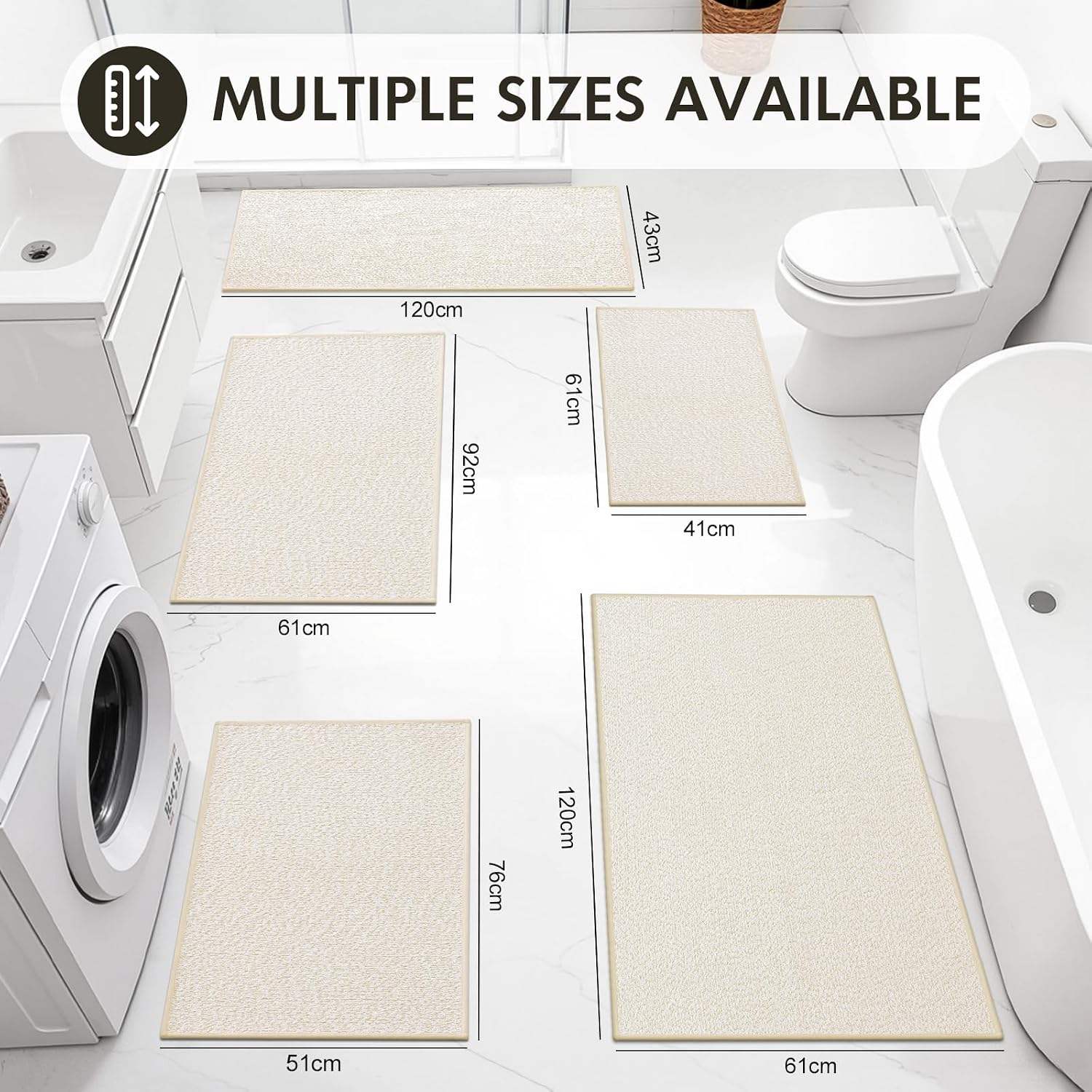 Homaxy Dünn Badezimmerteppich, Gummi Rückseite Badematte, 41X61 cm, Beige – Bild 2