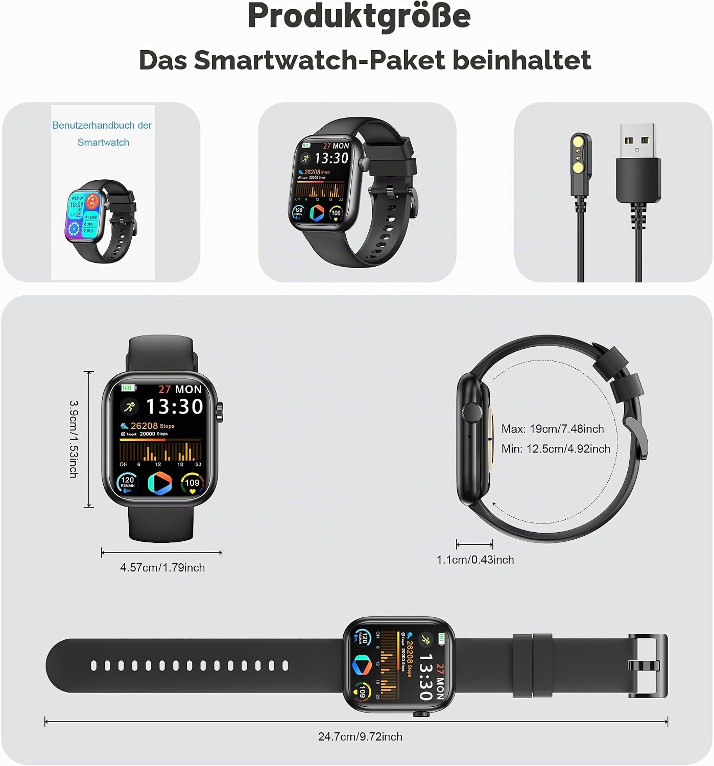 Smartwatch Damen Herren, 1.83" HD Fitness Tracker mit Schrittzähler/Blutdruckmessung/Pulsuhren/Telefonfunktion, Schlaftracker, 120+ Sportmodi, IP68 Wasserdicht Fitnessuhr&Sportuhr für Iphone Android – Bild 8
