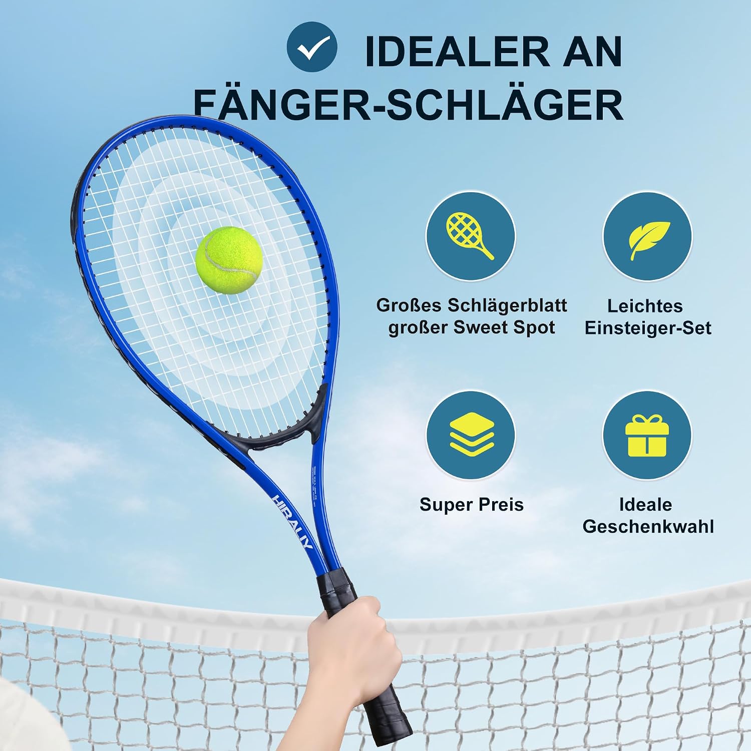 HIRALIY Tennisschläger-Set für Erwachsene, 68,6 cm, vorbespannte Tennisschläger für 2 Spieler, 2 Overgrip-Bänder, 3 Bälle und 1 Tragetasche, Outdoor-Freizeitsport für Anfänger – Bild 3