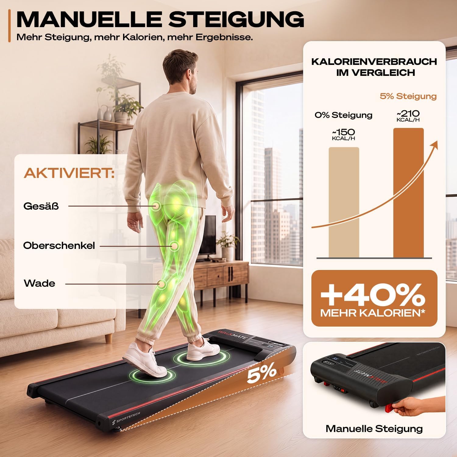 Sportstech Walking Pad klein mit Steigung, Laufband für Zuhause bis 150 kg – Bild 6