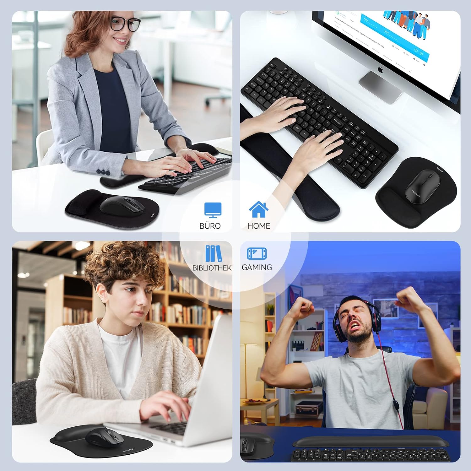 TECKNET Mauspad mit Handauflage, Ergonomische Memory Foam Tastatur Handgelenkauflage mit Mauspad 2-in-1, Löst Handgelenkschmerzen, Wasserdicht Komfort für Büro/Home, Alle Maus Tastatur, Laptop – Bild 6
