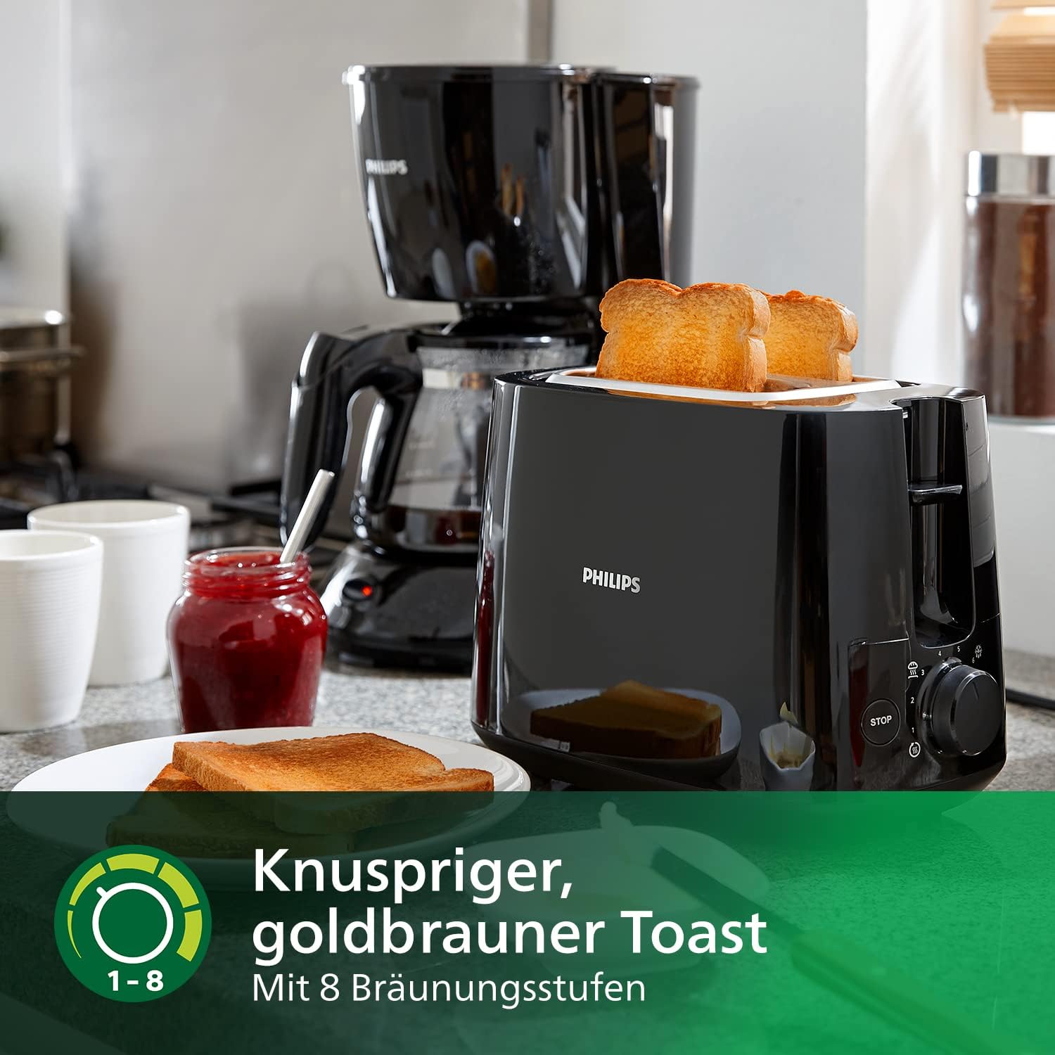 Philips Toaster, Schwarz, 8 Bräunungsstufen – Bild 5