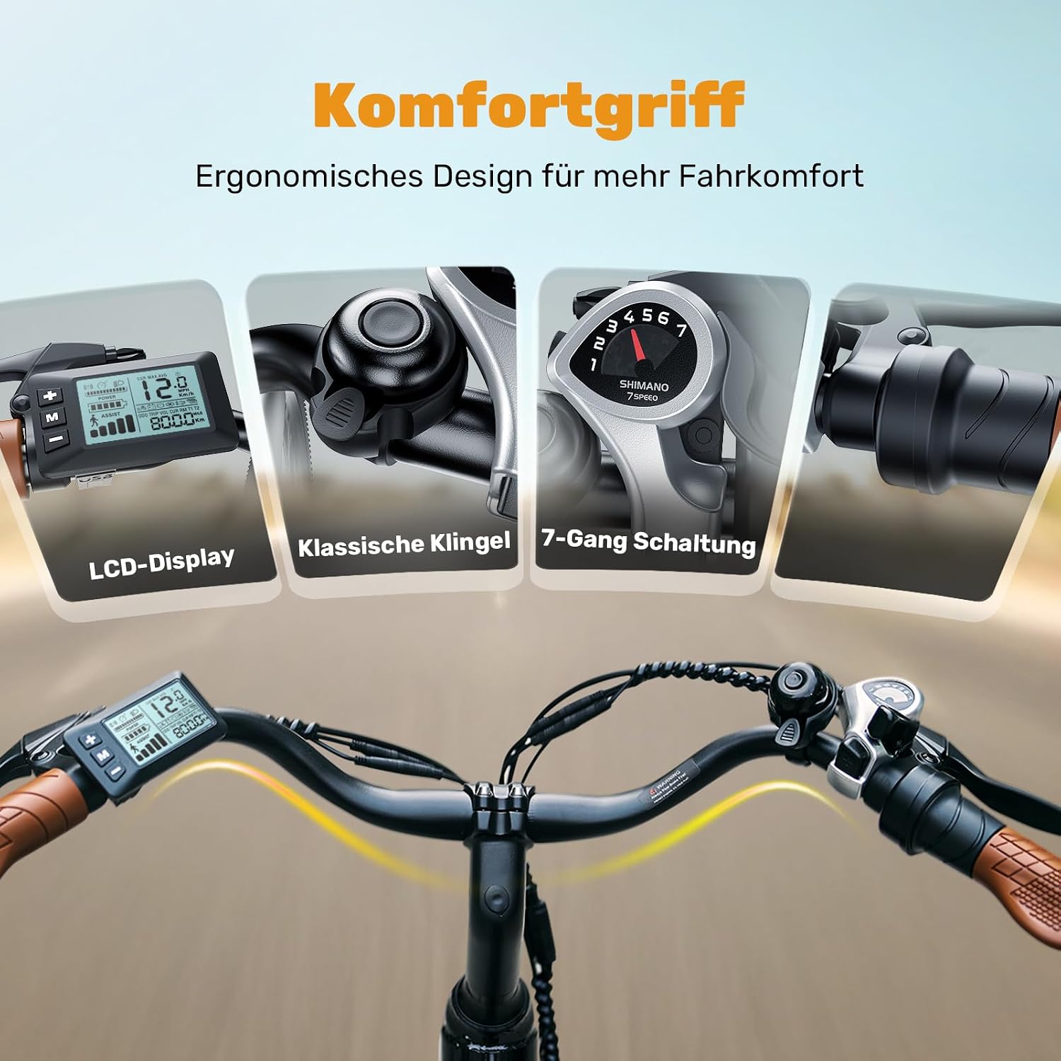 Finbike E Bike für Erwachsene, 7-Gang Elektrofahrräder mit Abnehmbar 7.8/10.4/12/13Ah Akku, 25 km/h,14/26 Zoll EBike für Herren Damen, Electric Bike mit Ablagen, Autolampen – Bild 6