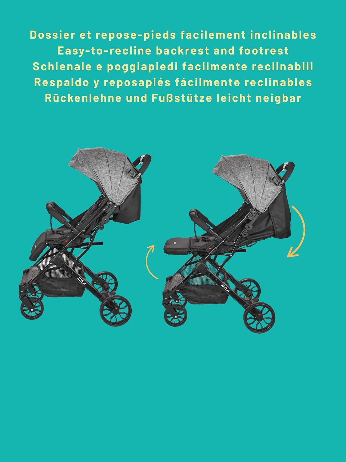 Nania Myla, kompakter Buggy, 0 bis 4 Jahre (22 kg max), leicht (7,5 kg), Stadt-Kinderwagen, mit einer Hand neigbar in Liegeposition, großer Aufbewahrungskorb, mit Transportwagen – Bild 6