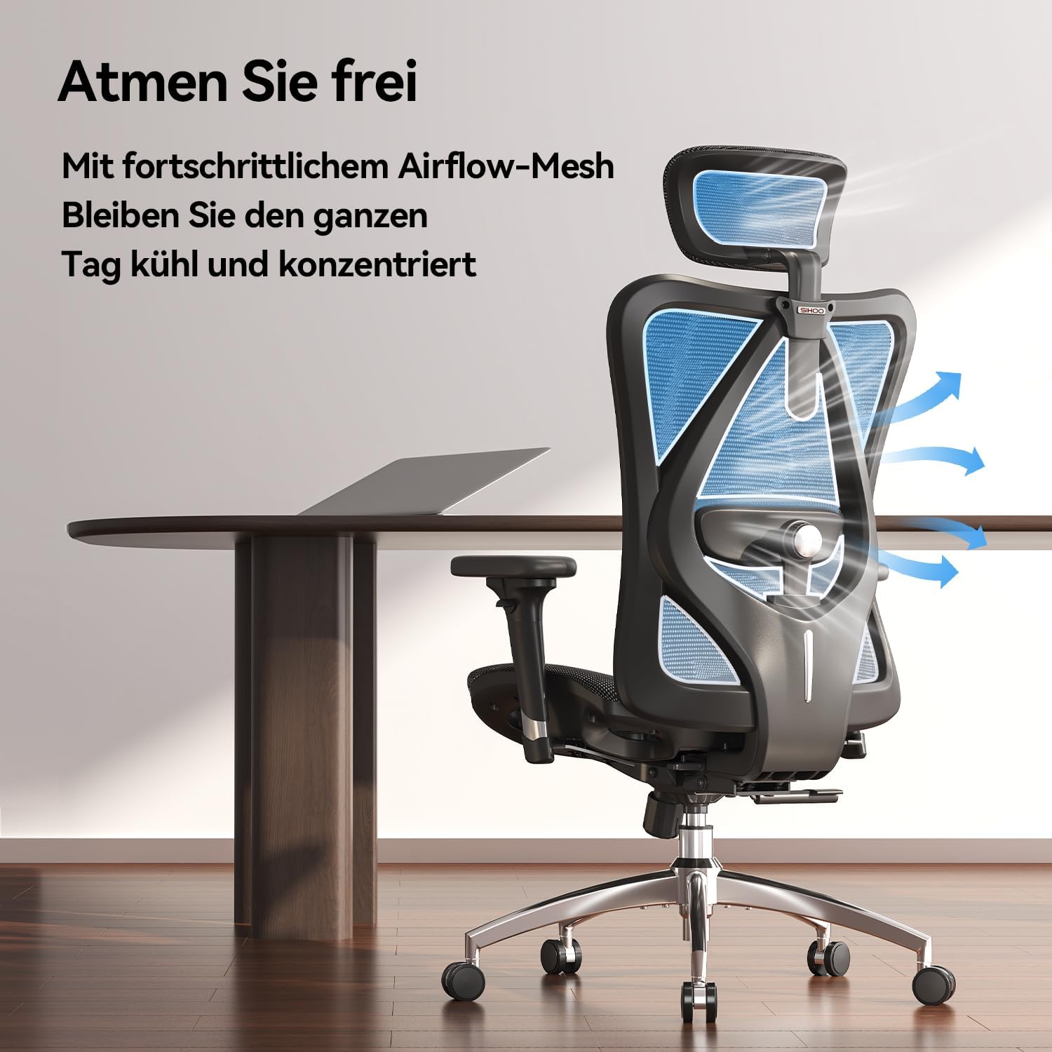SIHOO M57 Ergonomischer Bürostuhl, Chefsessel mit 3D verstellbare Armlehne und Lendenwirbelstütze, Hautfreundliche Netz-Hochlehne, Schreibtischstuhl bis 150kg/330LB Belastbar(schwarz) – Bild 10