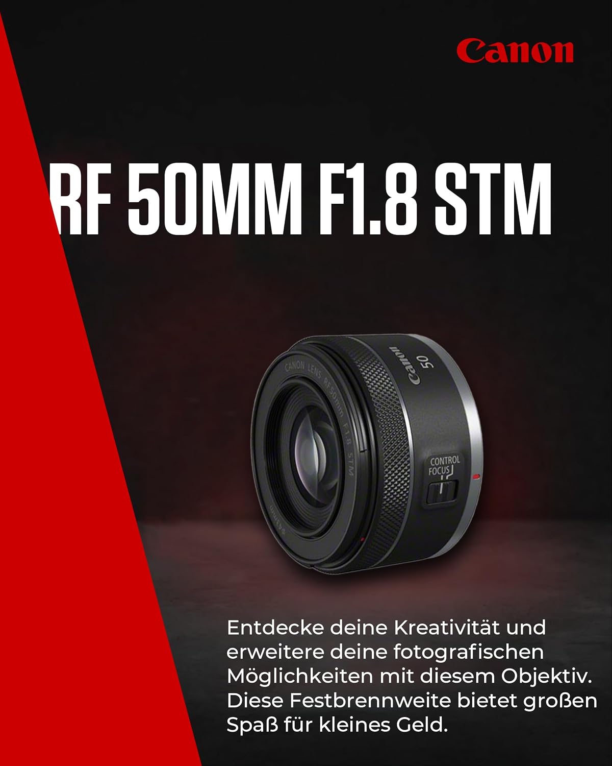 Canon RF 50 mm F1.8 STM Objektiv, Kompakt und Leicht, Hohe Lichtstärke von 1:1,8, Kompatibel mit Allen Canon Kameras der EOS R Serie, Schwarz – Bild 2
