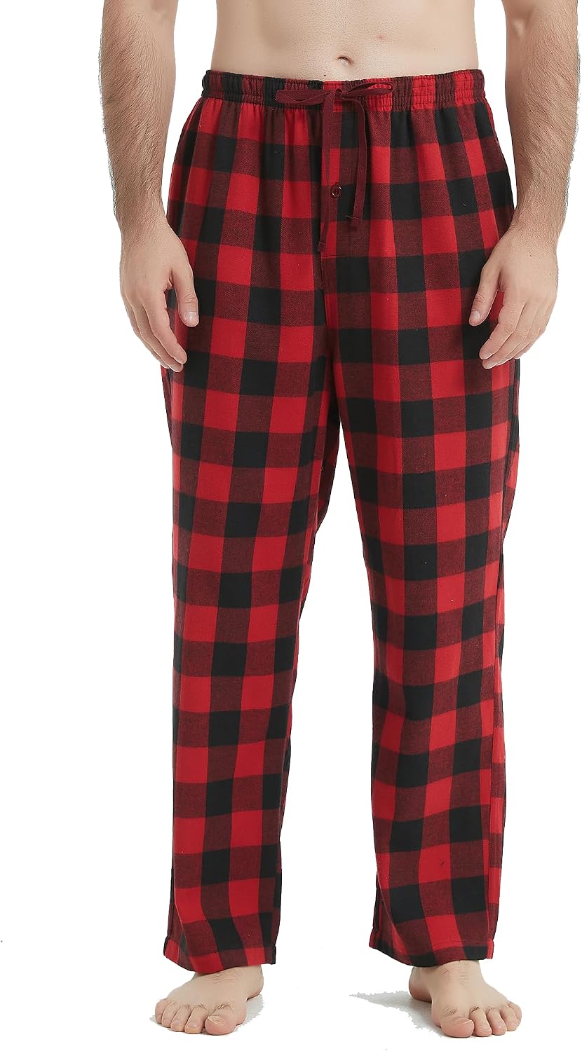Jveyvth Herren Pyjamahose Flanell Baumwolle kariert Schlaf & Lounge Hose, PJ Hose mit Taschen und Knopfleiste – Bild 2