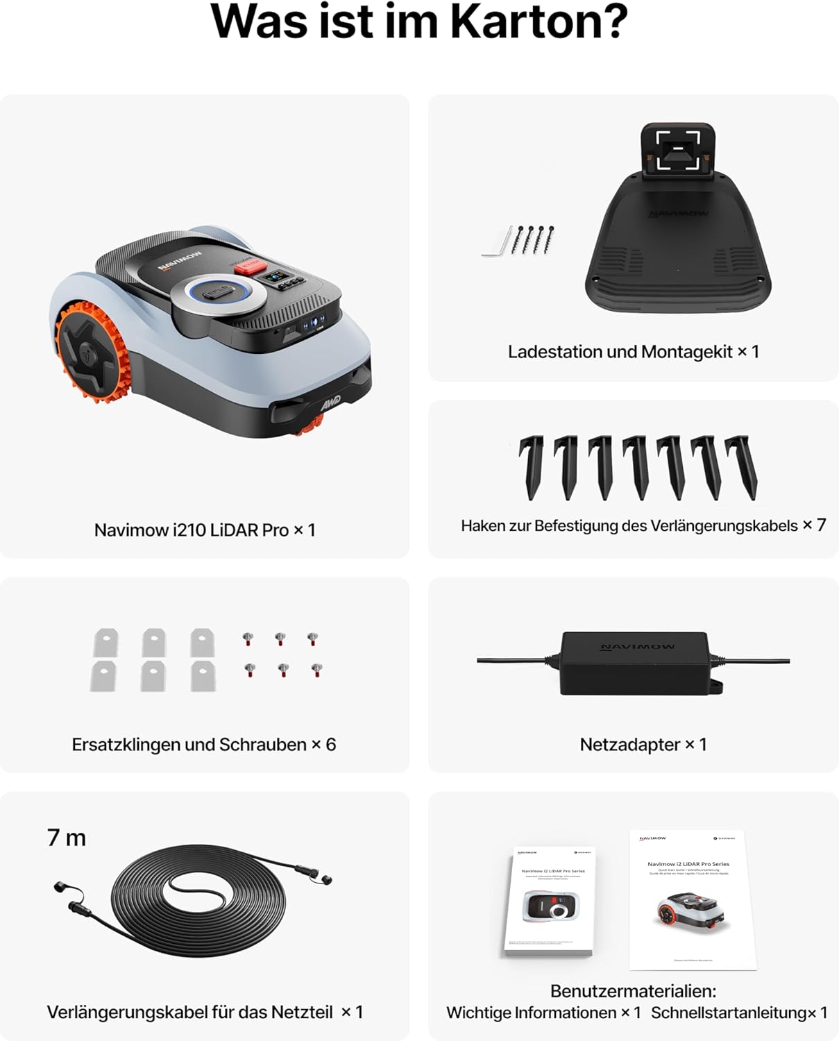 Segway Navimow i210 LiDAR Pro Mähroboter+Garage M+Klingensätze(48 Stück) für 1000 m², LiDAR+Vision+NRTK Tri-Fusion-Positionierung, Xero-Turn AWD für 55% Steigungen, Auto-Kartierung(separater Versand) – Bild 8