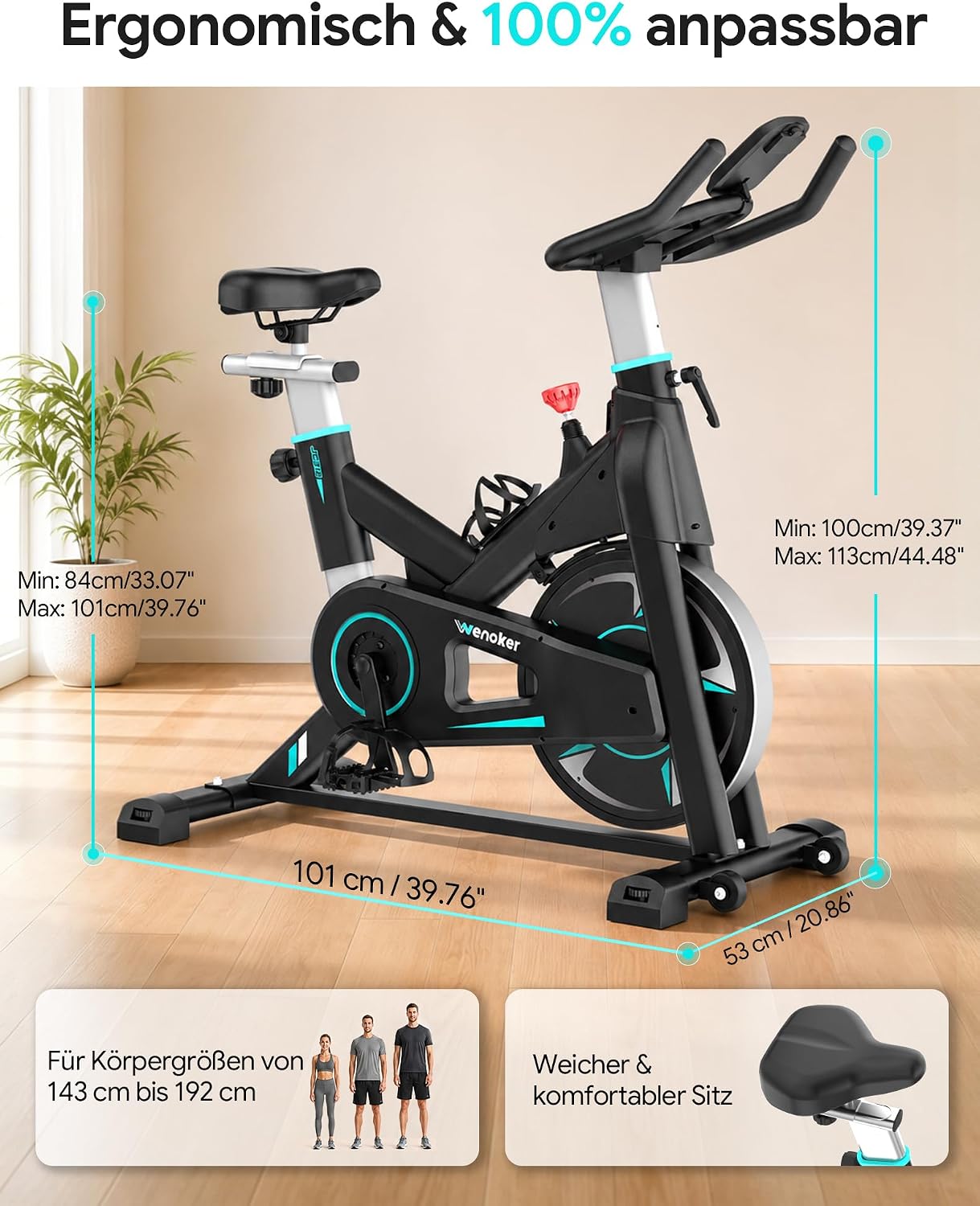WENOKER Heimtrainer Fahrrad, Magnetwiderstand mit 15 dB – Bild 2