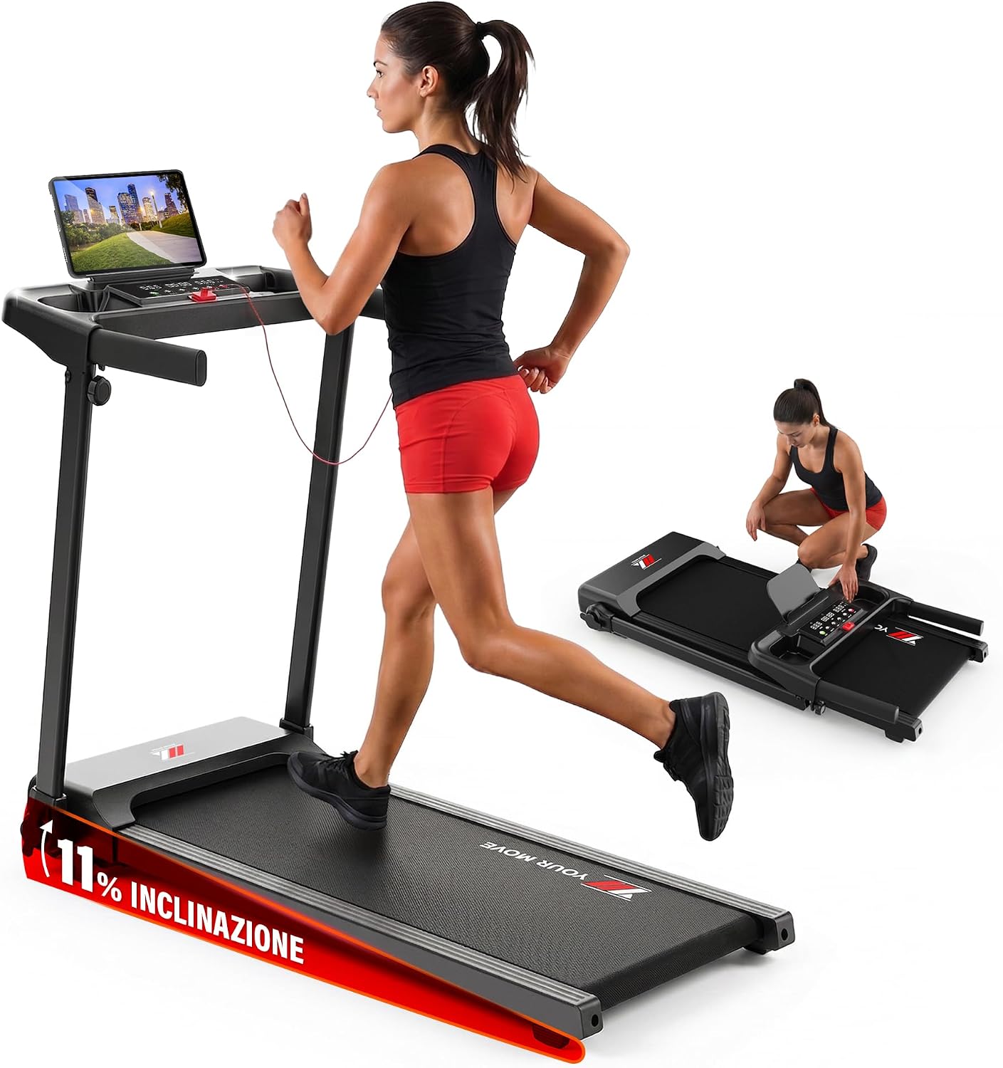Your Move Next 1000 PRO Laufband für Zuhause, italienische Marke, 12 km/h, mit Steigung und App-Steuerung, klappbar und platzsparend, extra breite Lauffläche, mit seitlichen Haltegriffen – Bild 7