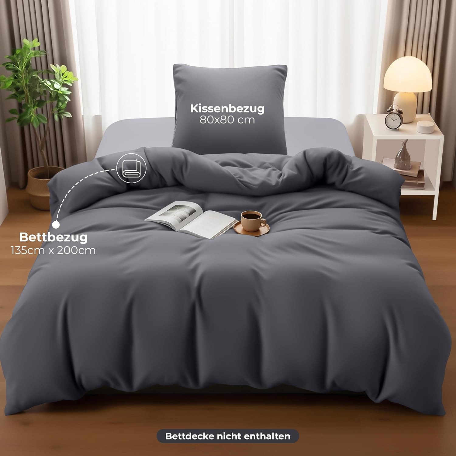 Utopia Bedding Bettwäsche 135x200 cm + 1 Kissenbezug 80x80 cm, Grau – Bild 4