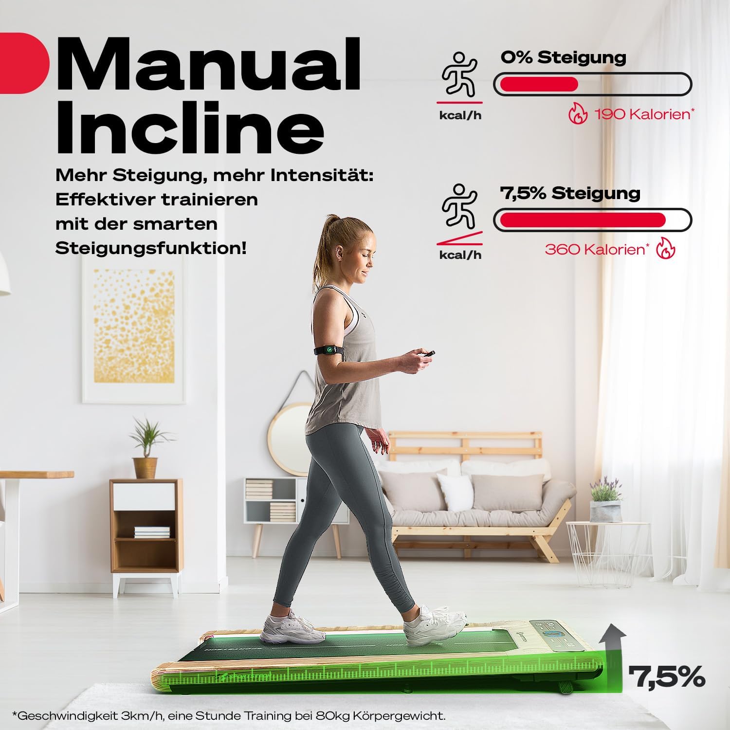 Sportstech Walking Pad mit Steigung, 150 kg belastbar, 8 km/h, Under Desk, Laufband für Zuhause Schreibtisch mit LED-Beleuchtung, fürs Home Office, Schrittzähler, bis 8 km/h, Treadmill, sWalk – Bild 6