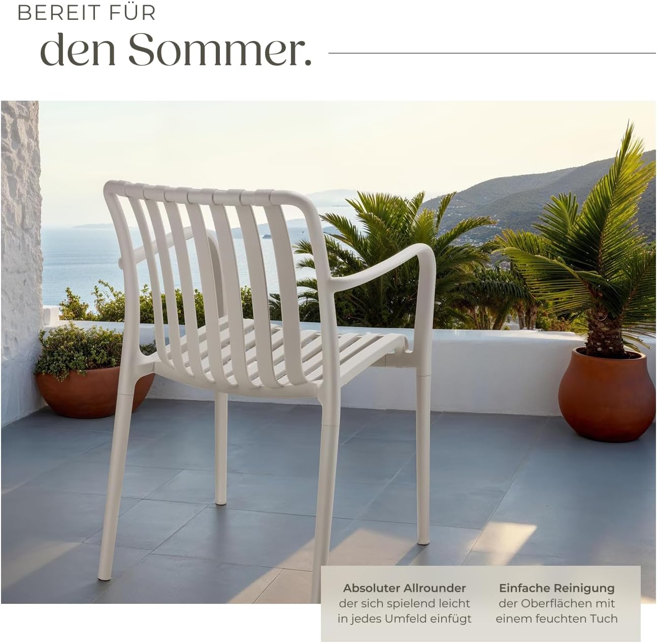 tectake® Gartenstühle stapelbar, Gartenmöbel Set, Balkon Möbel, Bistro Set, Sessel, Outdoor Möbel, Balkonmöbel, Terrassenmöbel - Taupe, 4er Set – Bild 6