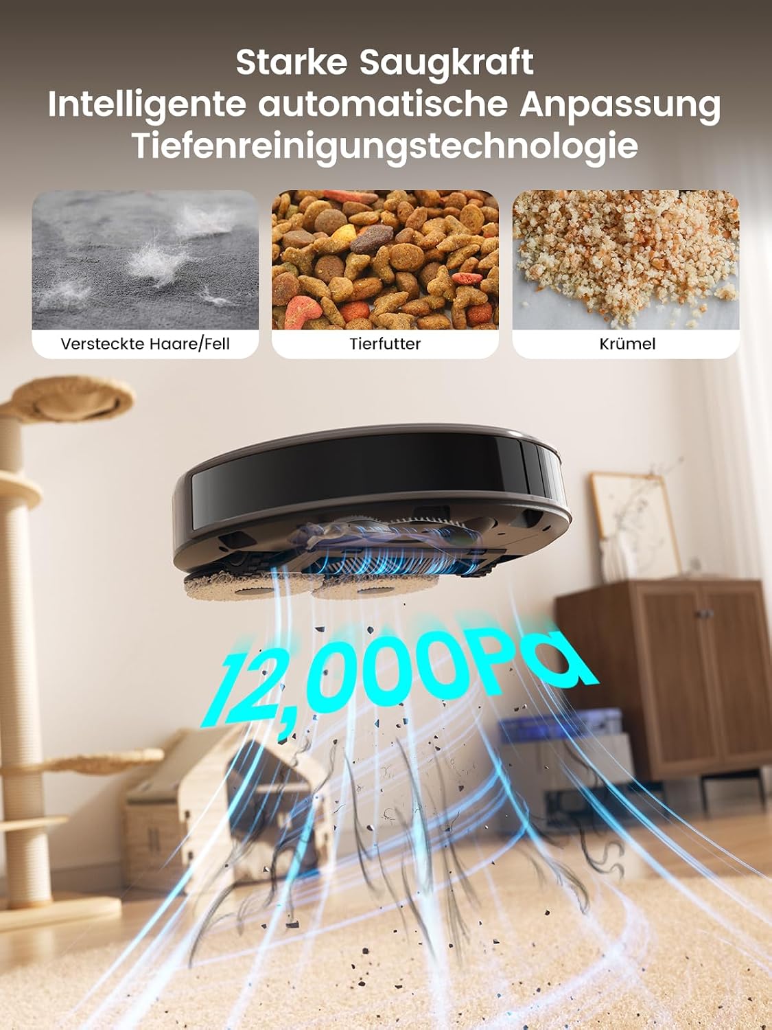 Lefant M3 Saugroboter mit Wischfunktion 45°C Heißwasser-Moppwäsche 12000Pa – Bild 3