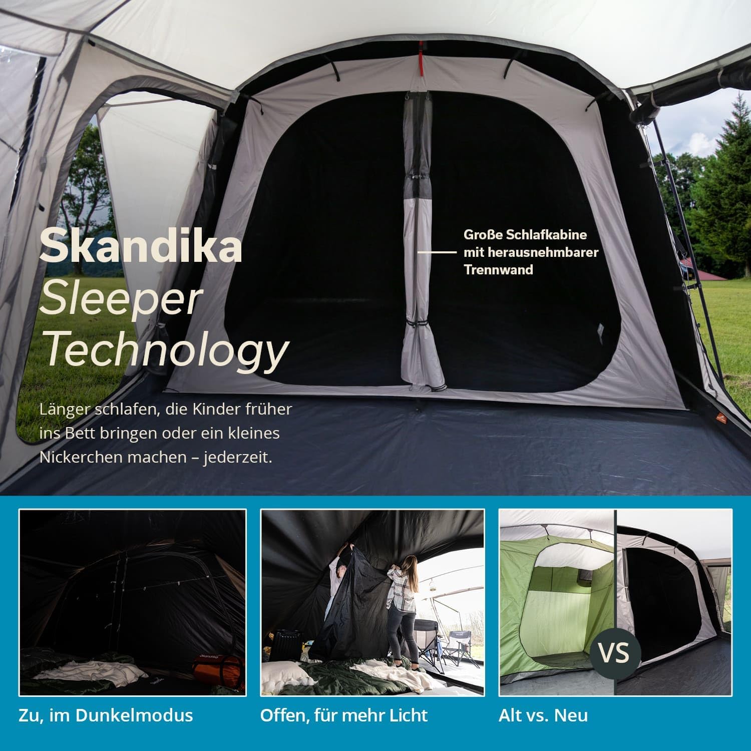 Skandika Tunnelzelt Nordland für 4 Personen | Zelt mit eingenähtem Zeltboden, wasserdicht, 5000 mm Wassersäule, 2 m Stehhöhe, teilbare Schlafkabine | Camping, Outdoor, Campingzelt, Familienzelt – Bild 2