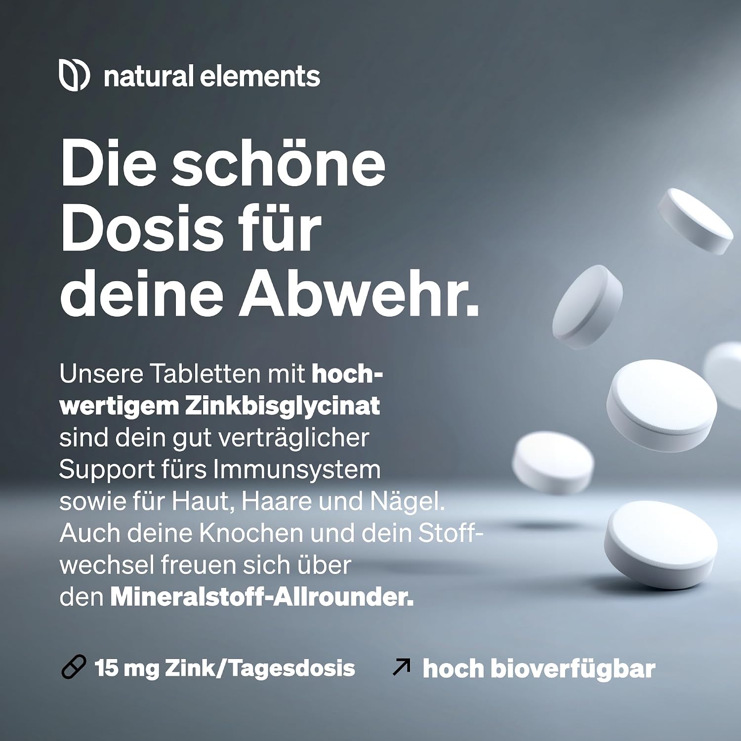 natural elements Zink 15mg – 365 Tabletten – gut verträgliches Zinkbisglycinat (Zink-Chelat) – vegan, hochdosiert, ohne unnötige Zusätze – in Deutschland produziert & laborgeprüft – Bild 3