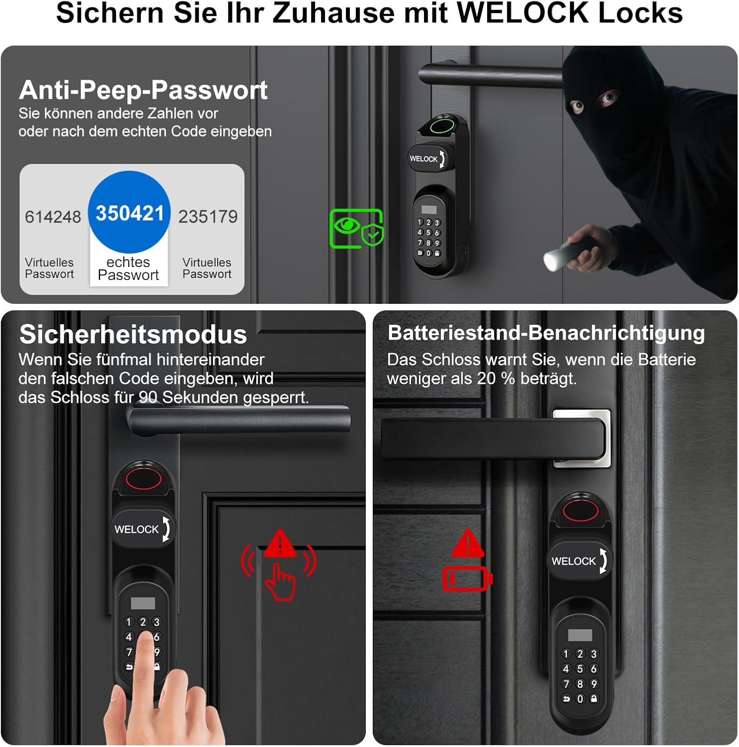 WELOCK U81 Türschloss Fingerabdruck Passwort mit Mechanischer Schlüssel – Bild 4