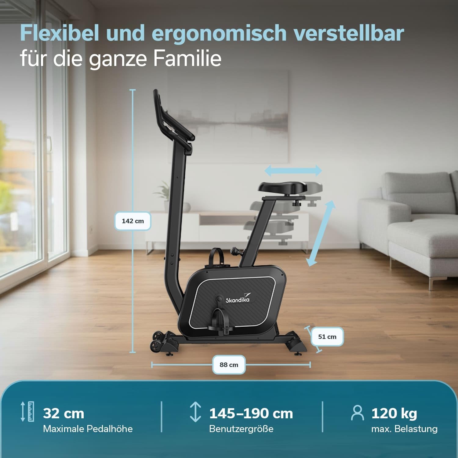 Skandika Liege-Ergometer/Ergometer Cykling P8 | Heimtrainer Fahrrad mit LCD Display, Magnetbremse, 16 Widerstandsstufen, bis 120 kg und 195 cm, Bluetooth, App-Konnektivität | Fitnessbike für zuhause – Bild 2